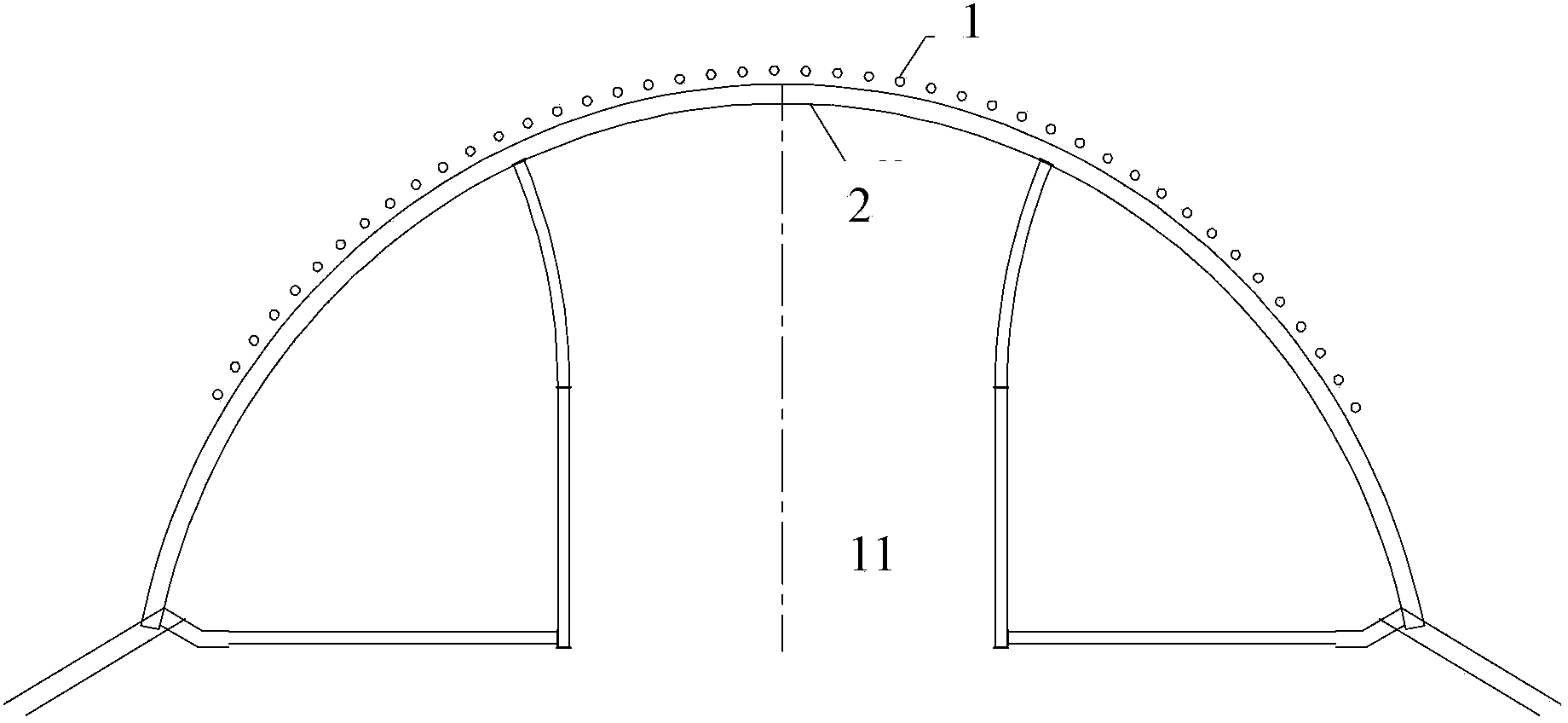 Long-span tunnel overlapping carrying arch structure for upper-soft and lower-hard stratum and construction method thereof