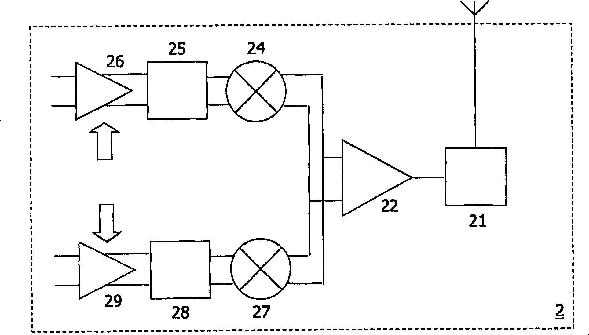 Device comprising a feedback-less gain controlled amplifier