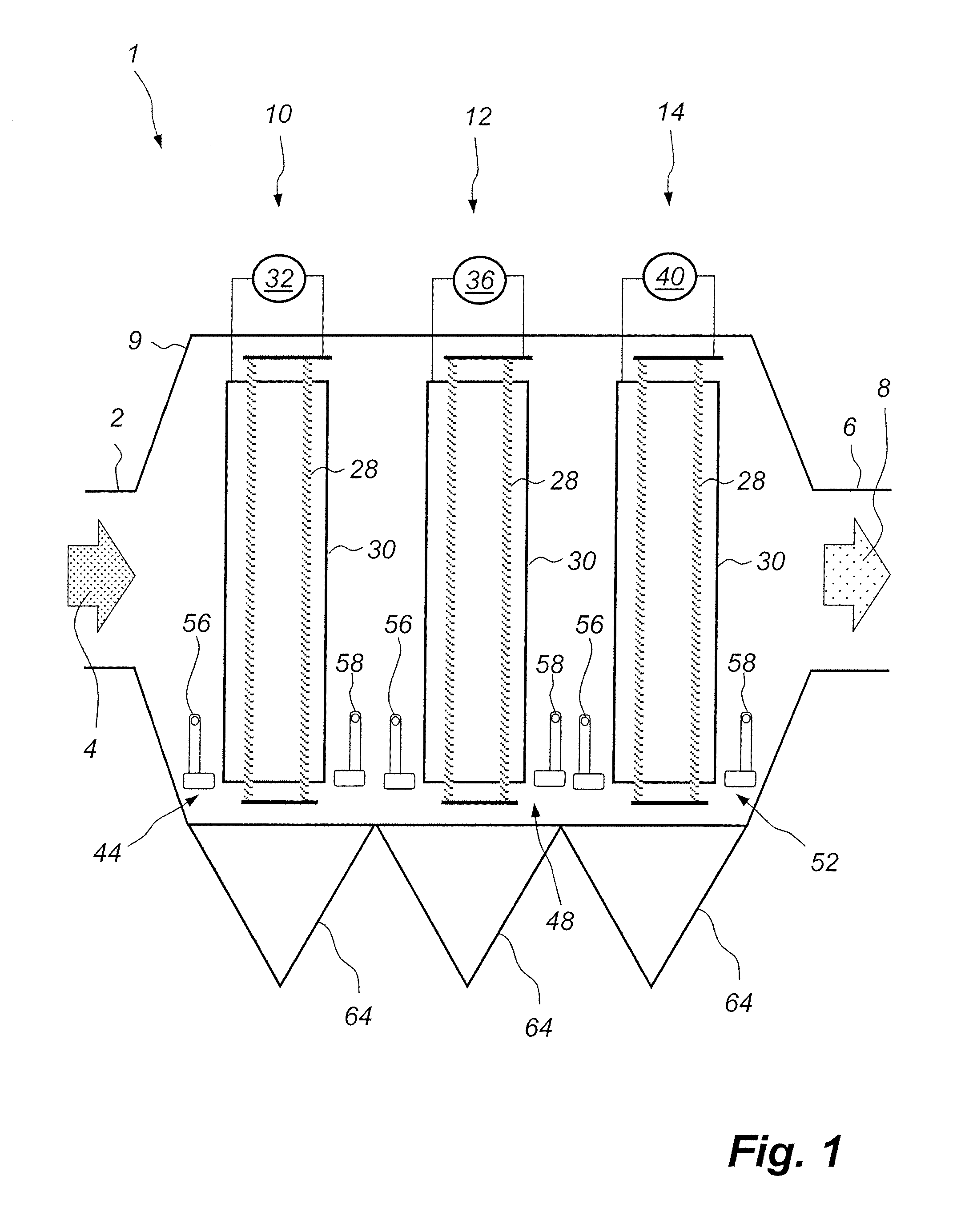 Method of estimating the dust load of an esp, and a method and a device of controlling the rapping of an esp