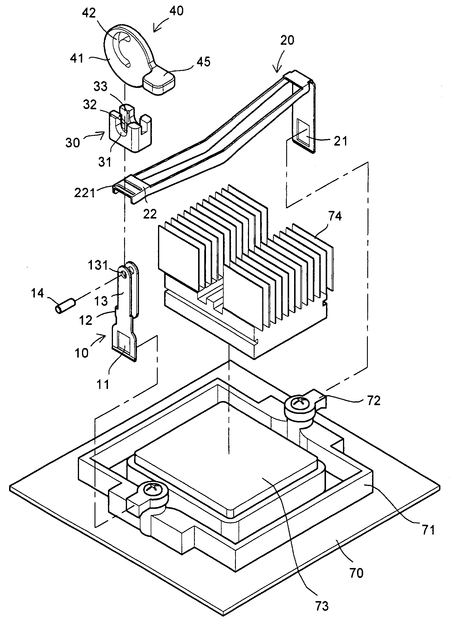 Retaining device for heat sink