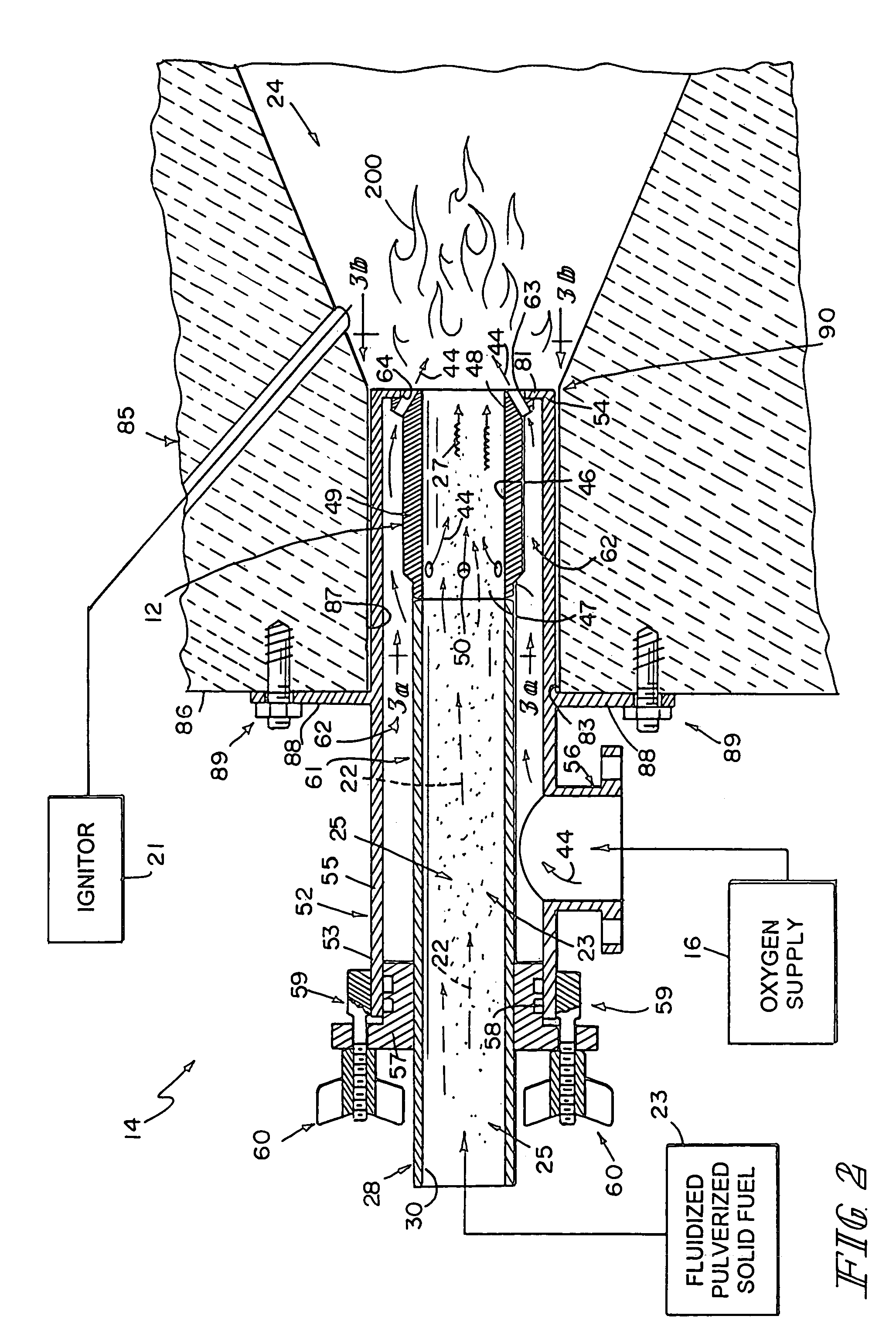 Apparatus for burning pulverized solid fuels with oxygen