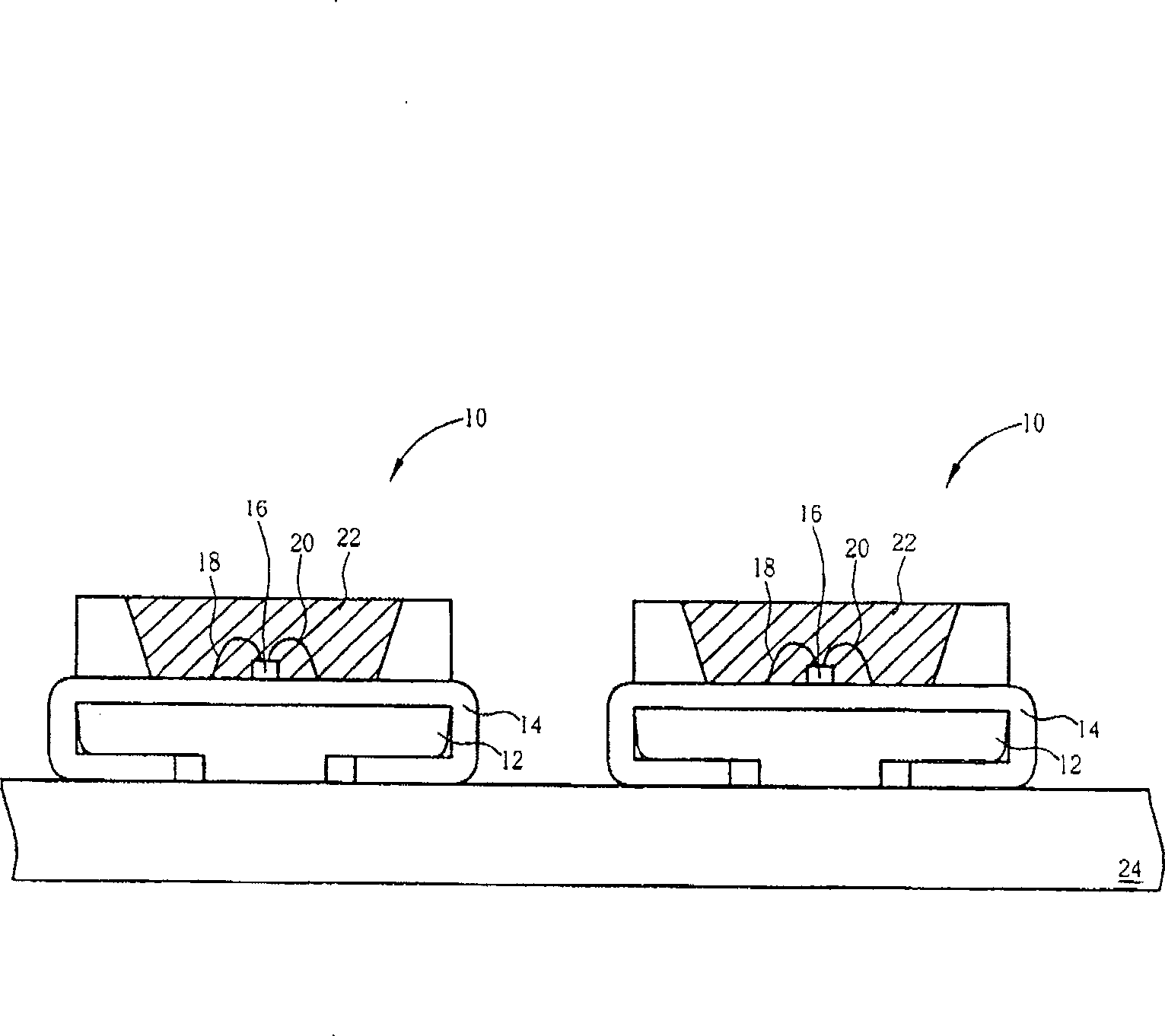 Optoelectronic component packaging structure having silicon substrates