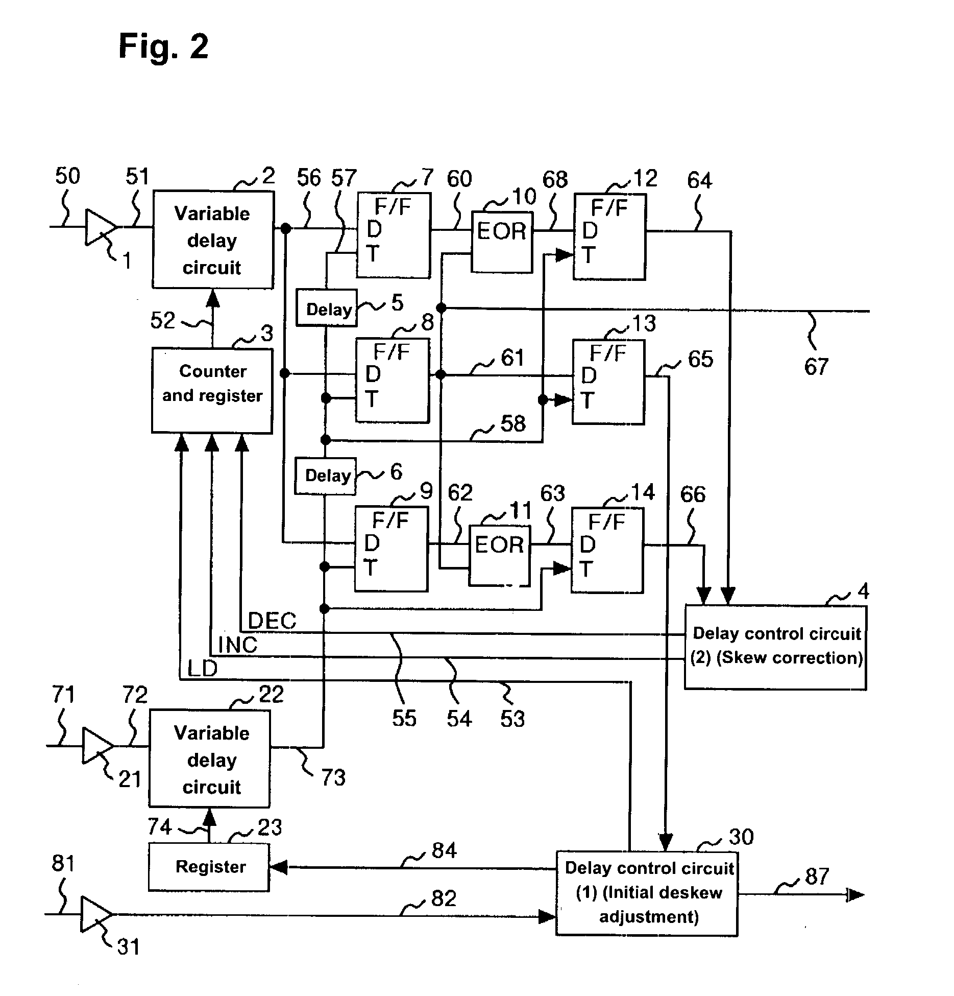 Deskew circuit and disk array control device using the deskew circuit, and deskew method