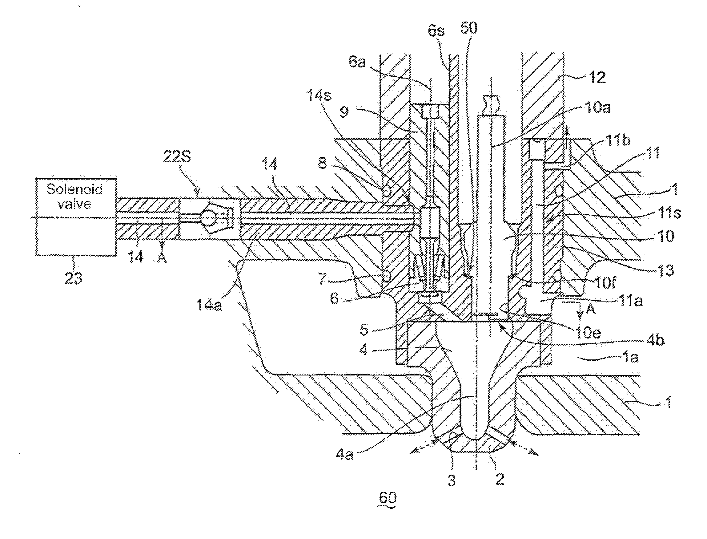 Gas engine with spark plug and bore-cooling holes