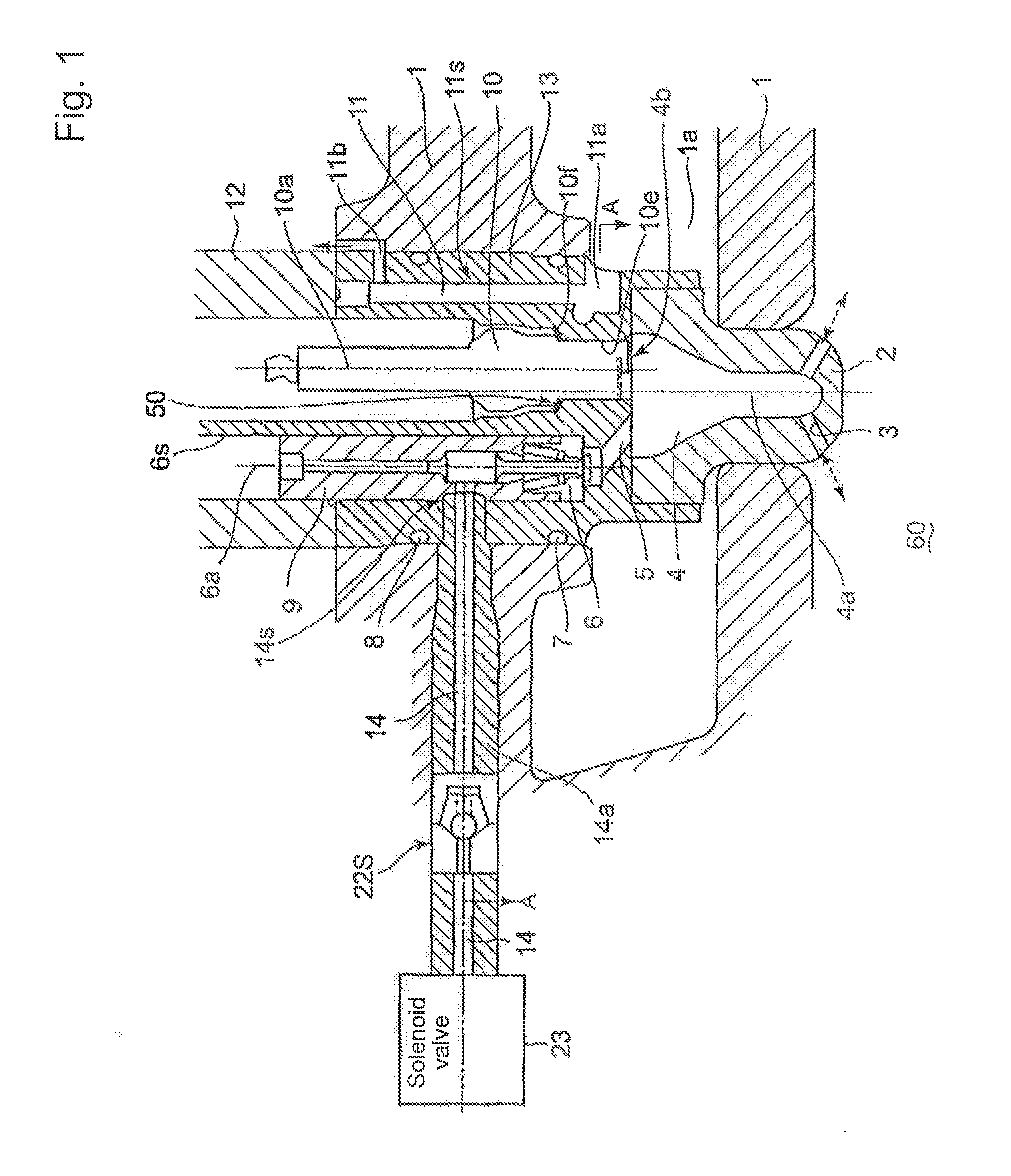 Gas engine with spark plug and bore-cooling holes