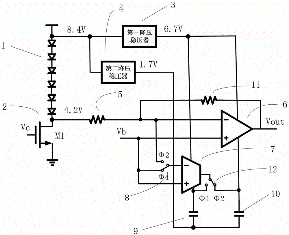 Diode infrared detector readout integrated circuit with self-stabilization zero circuit