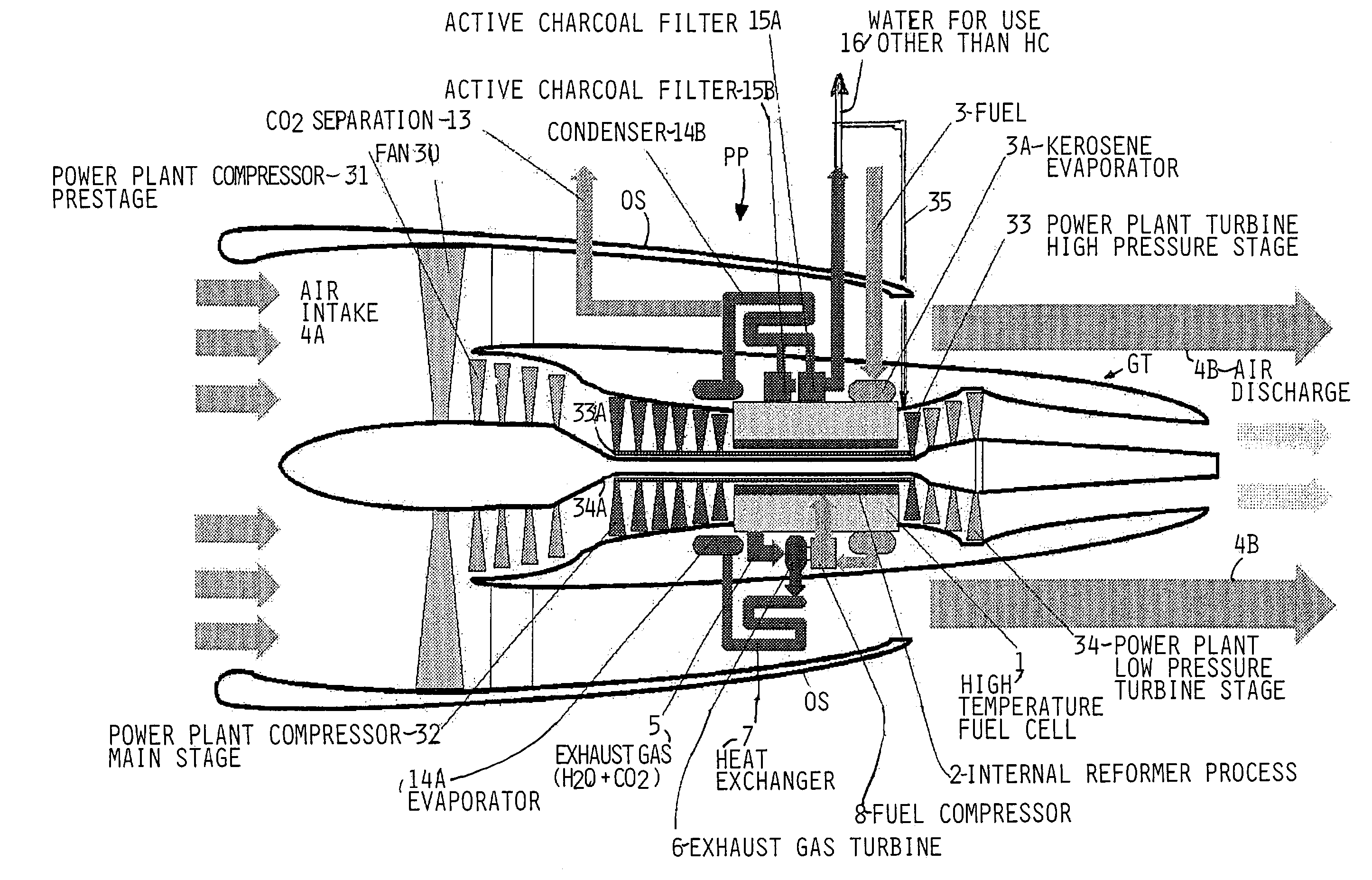 Apparatus for producing water onboard of a craft driven by a power plant