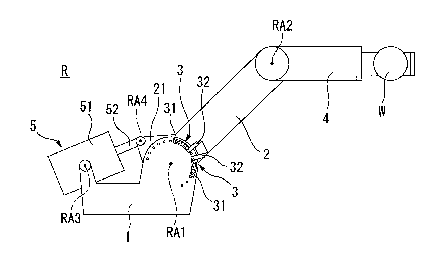 Robot with fixing device for restricting relative rotating motion of two members and such fixing device