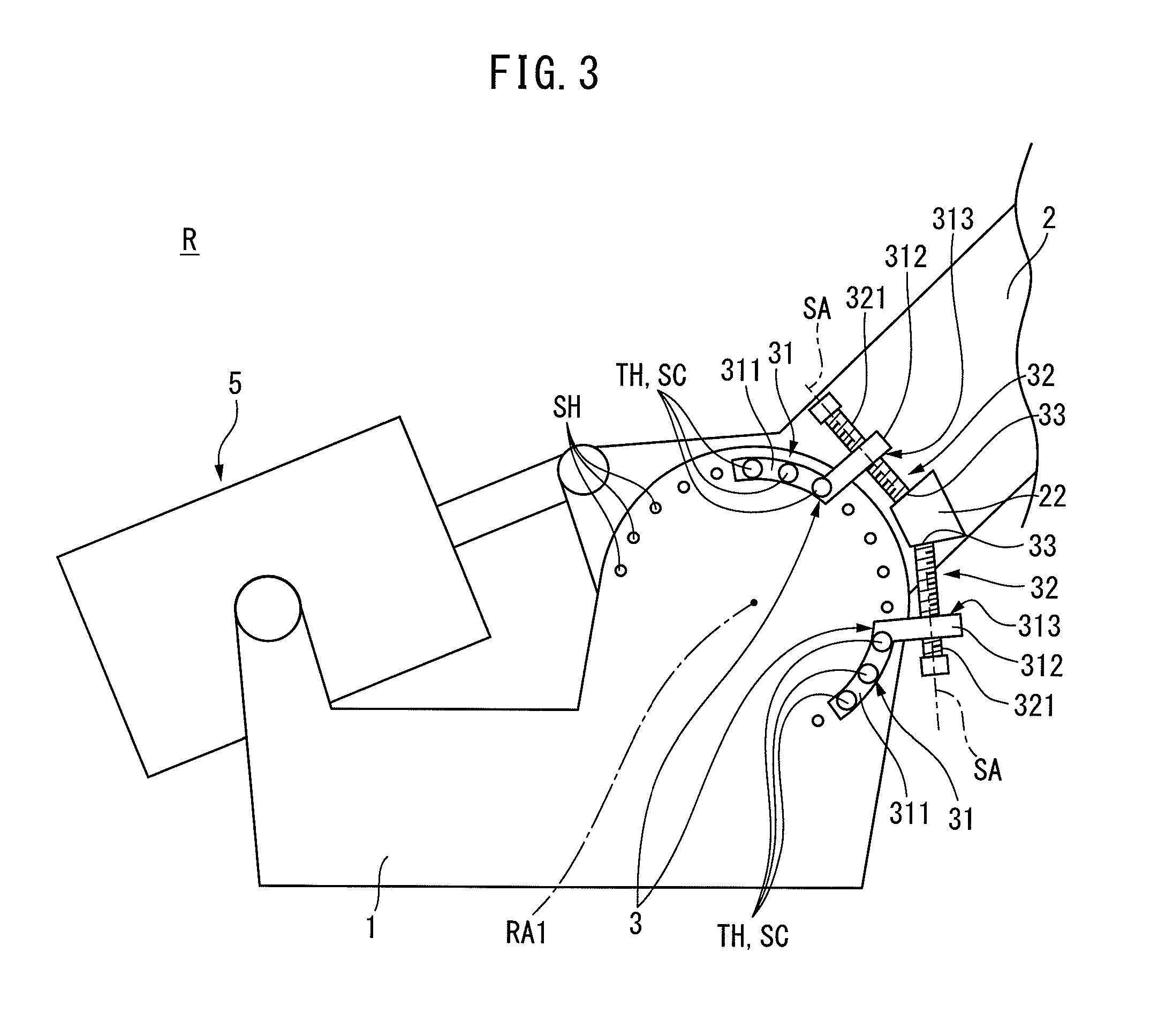 Robot with fixing device for restricting relative rotating motion of two members and such fixing device