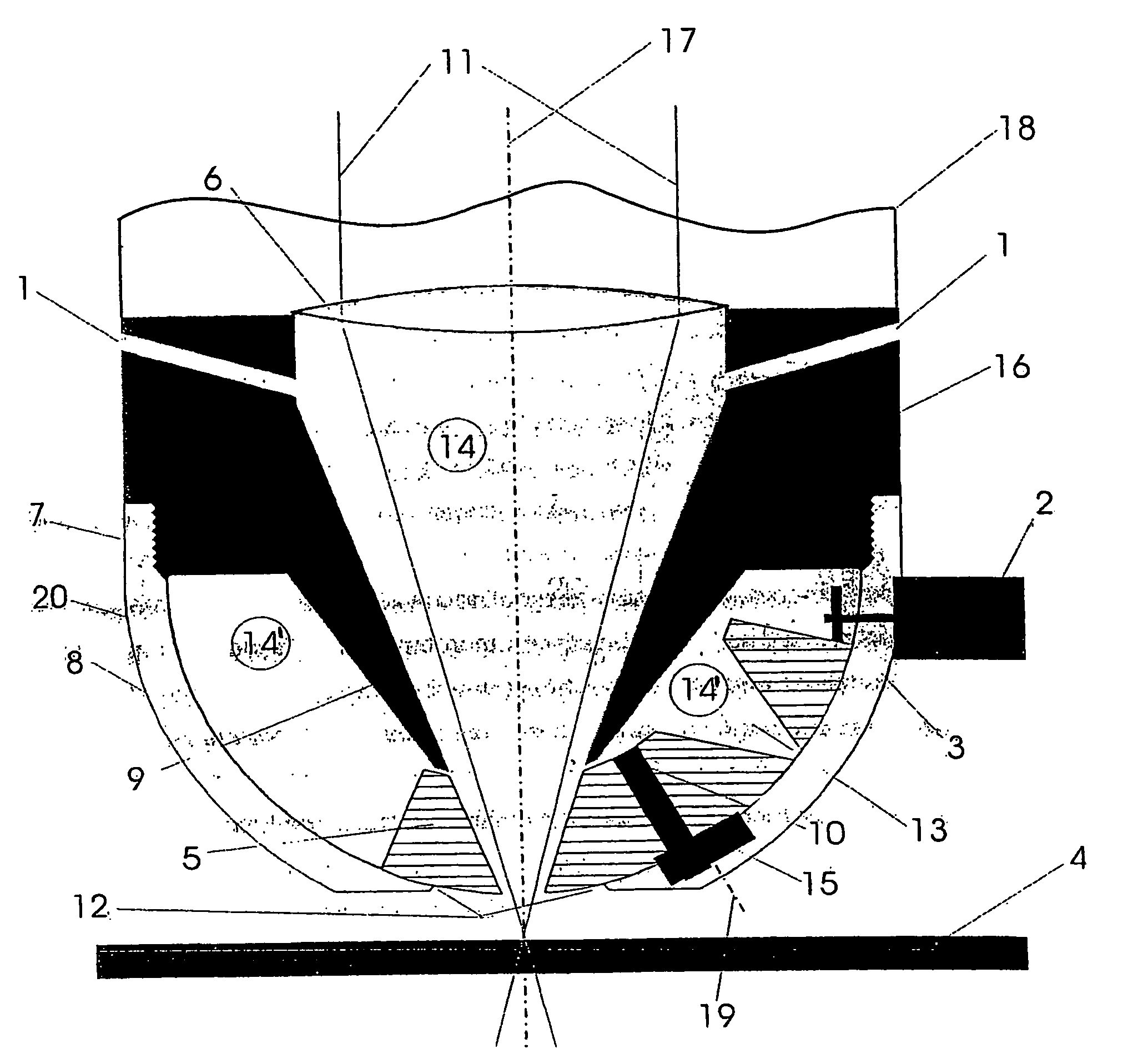 Laser head of a laser beam processing machine comprising alternating nozzles