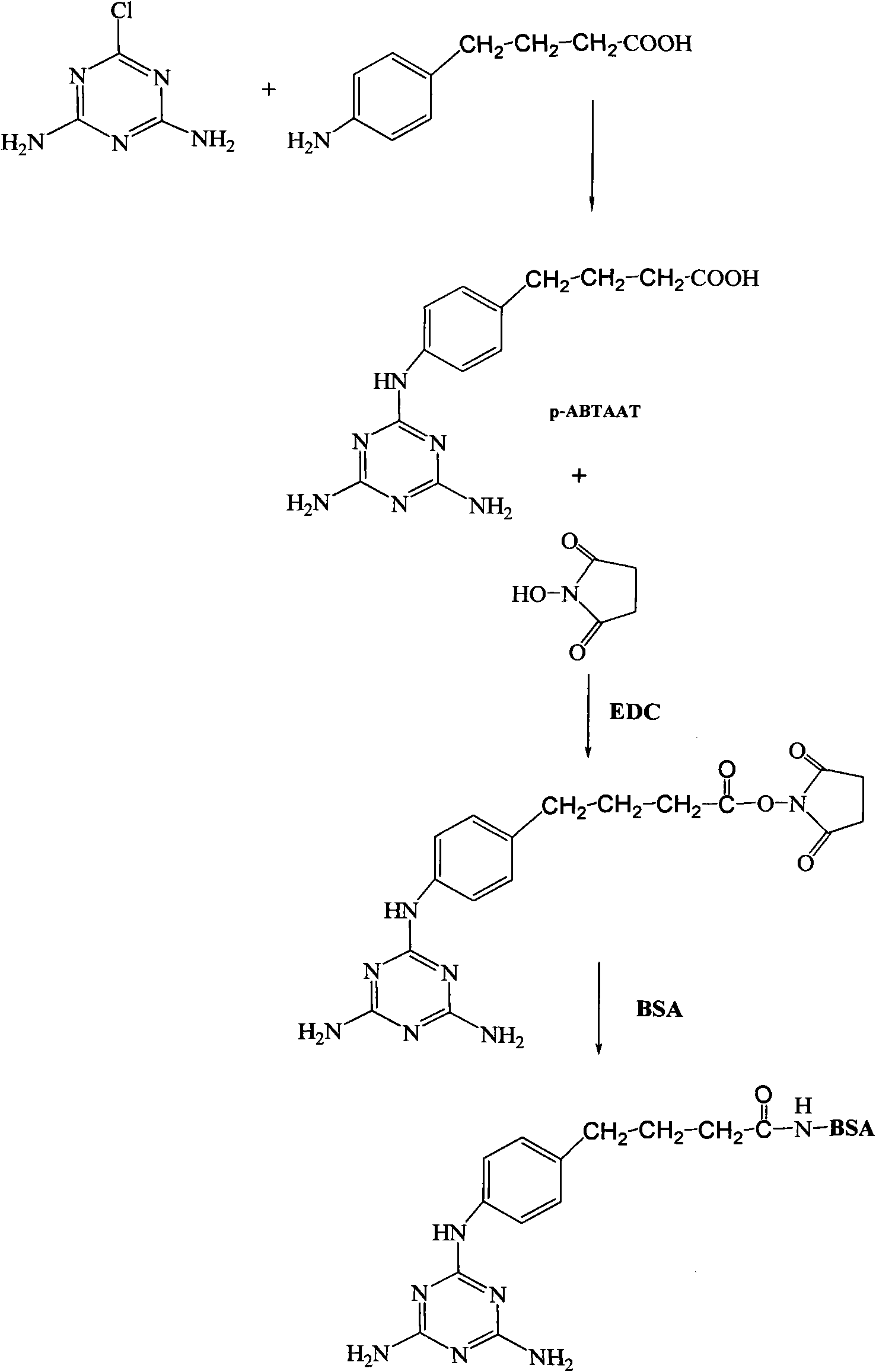 Melamine hapten and antigen as well as preparation method and application thereof