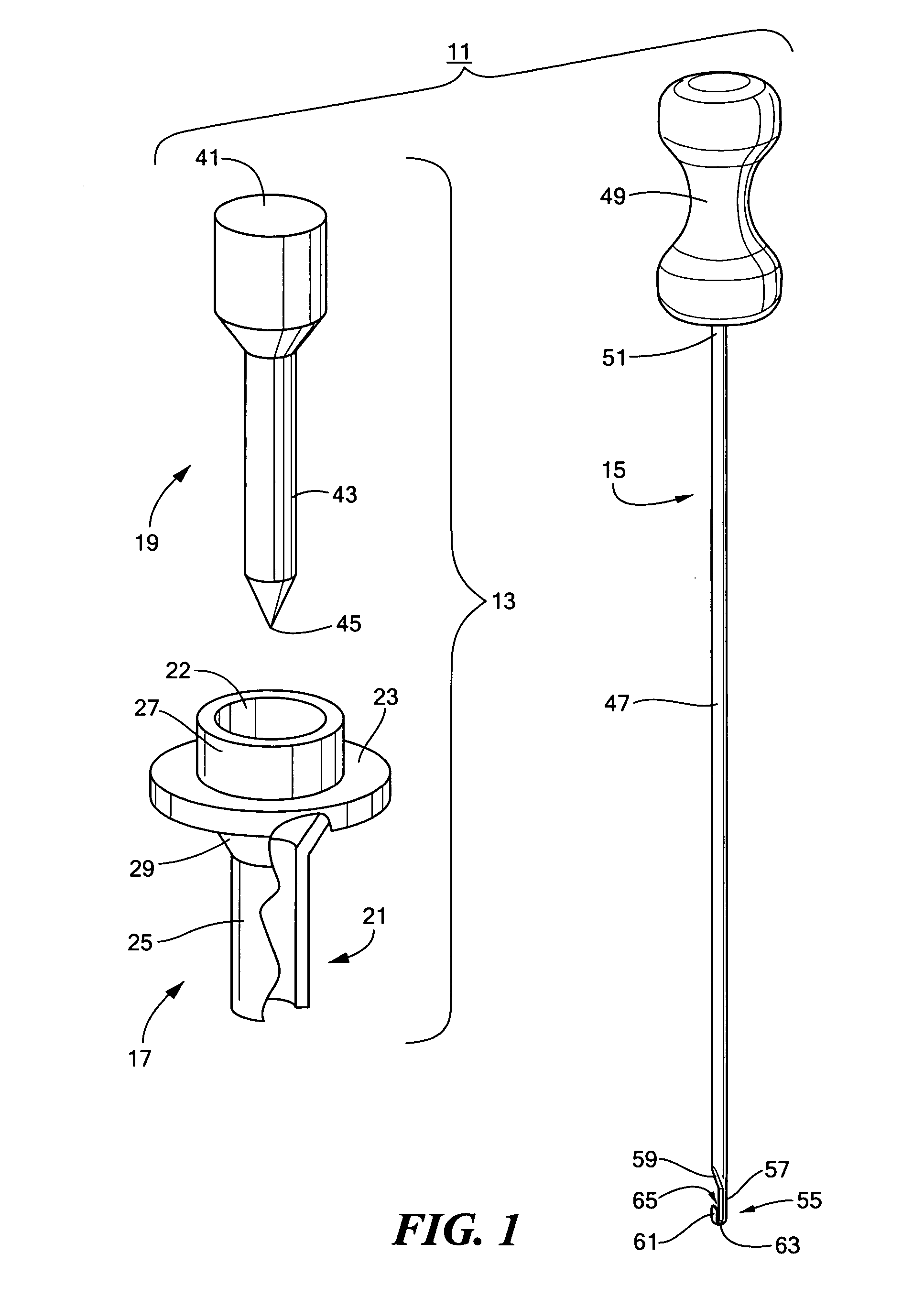 Method for positioning a catheter guide element in a patient and kit for use in said method