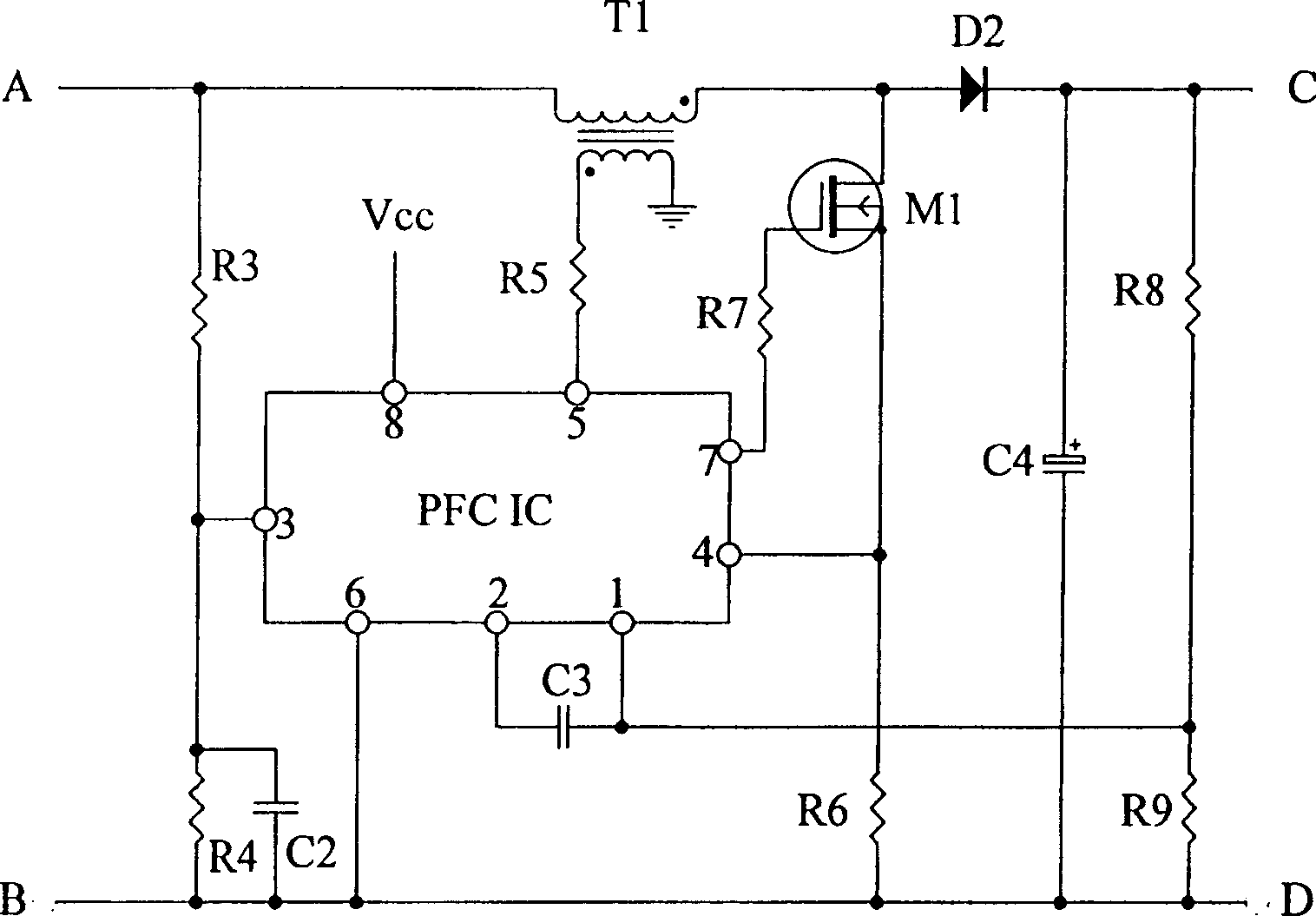 Power factor correction circuit within broad voltage range