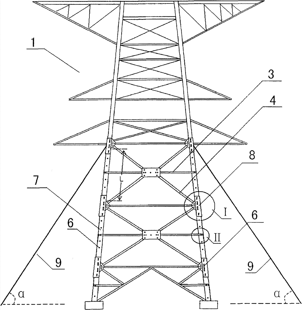 Method for reinforcing transmission line iron tower