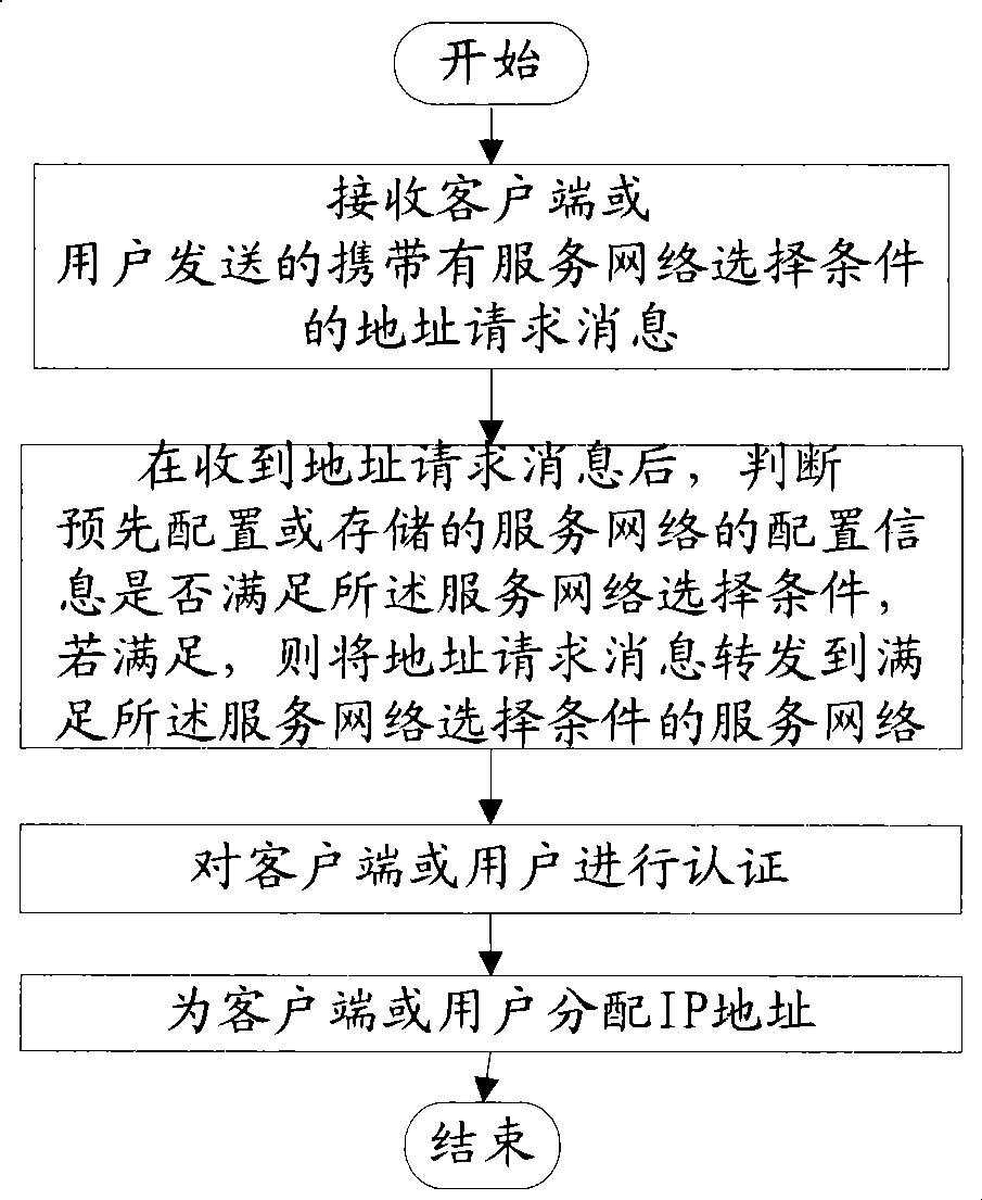 Method, apparatus and system for selecting service network