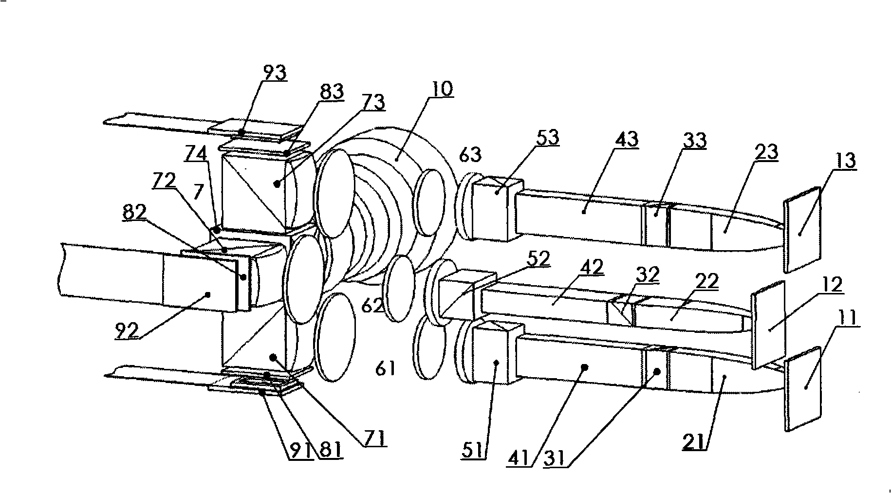 Three-sheet type LCOS projection machine optical engine of three-color LED illumination