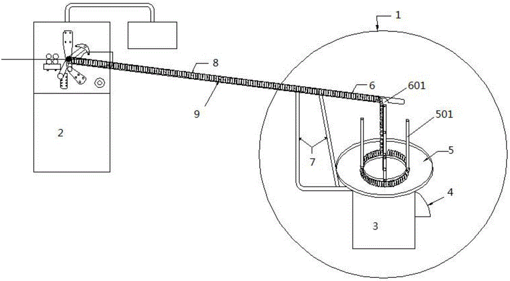 Spring collecting device and machining device for coiling ultra-long spring