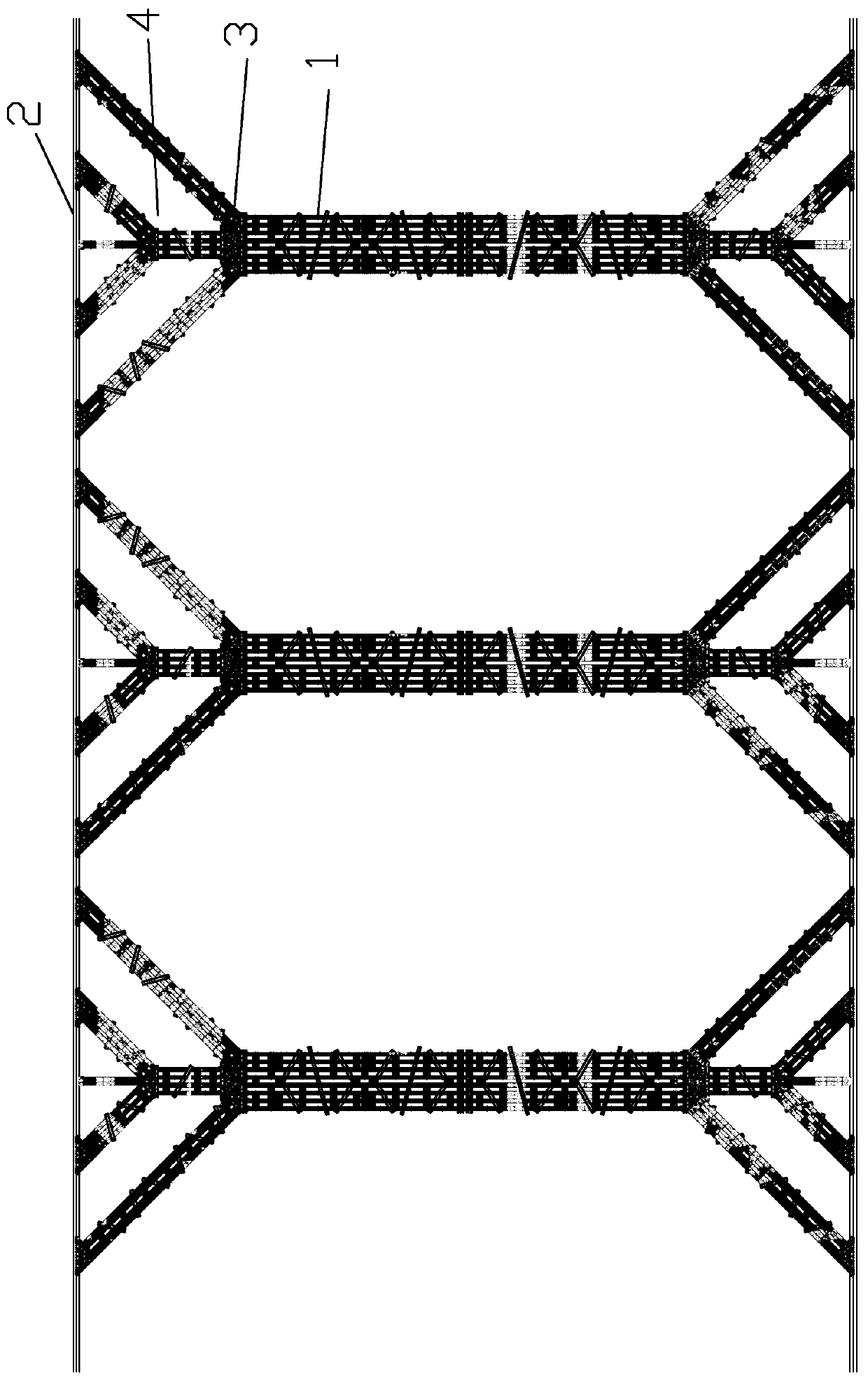 Section steel support composite splayed system for deep foundation pit