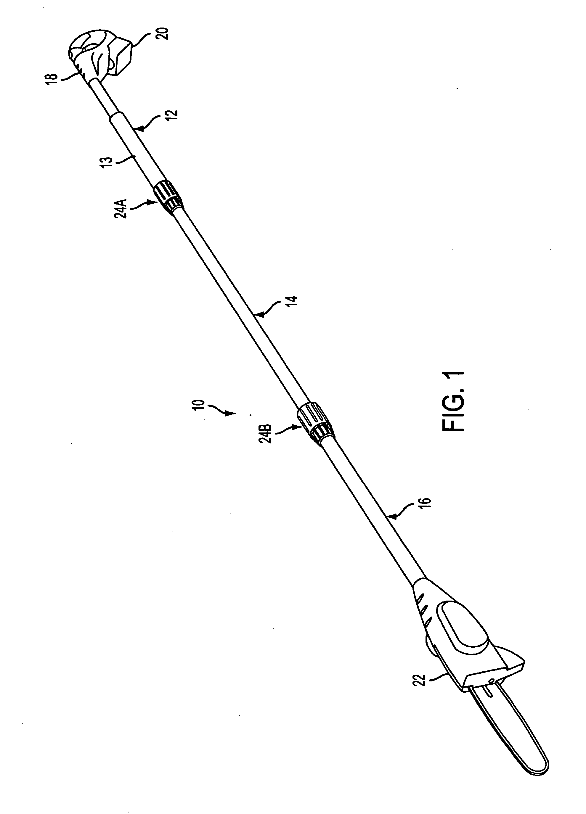 Extensible pole saw having separable sections
