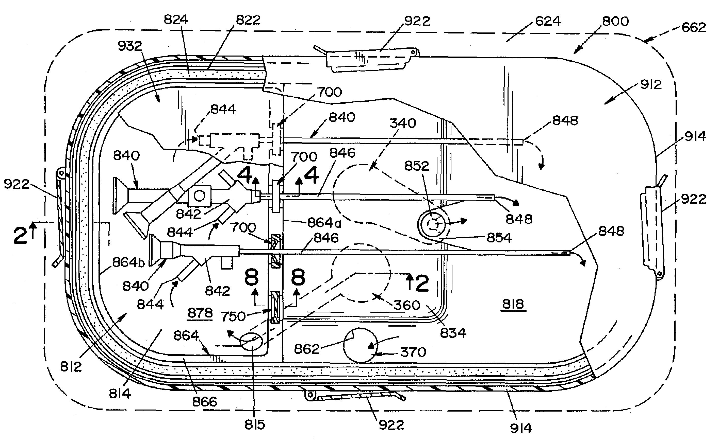 Instrument container having multiple chambers with flow pathways therebetween