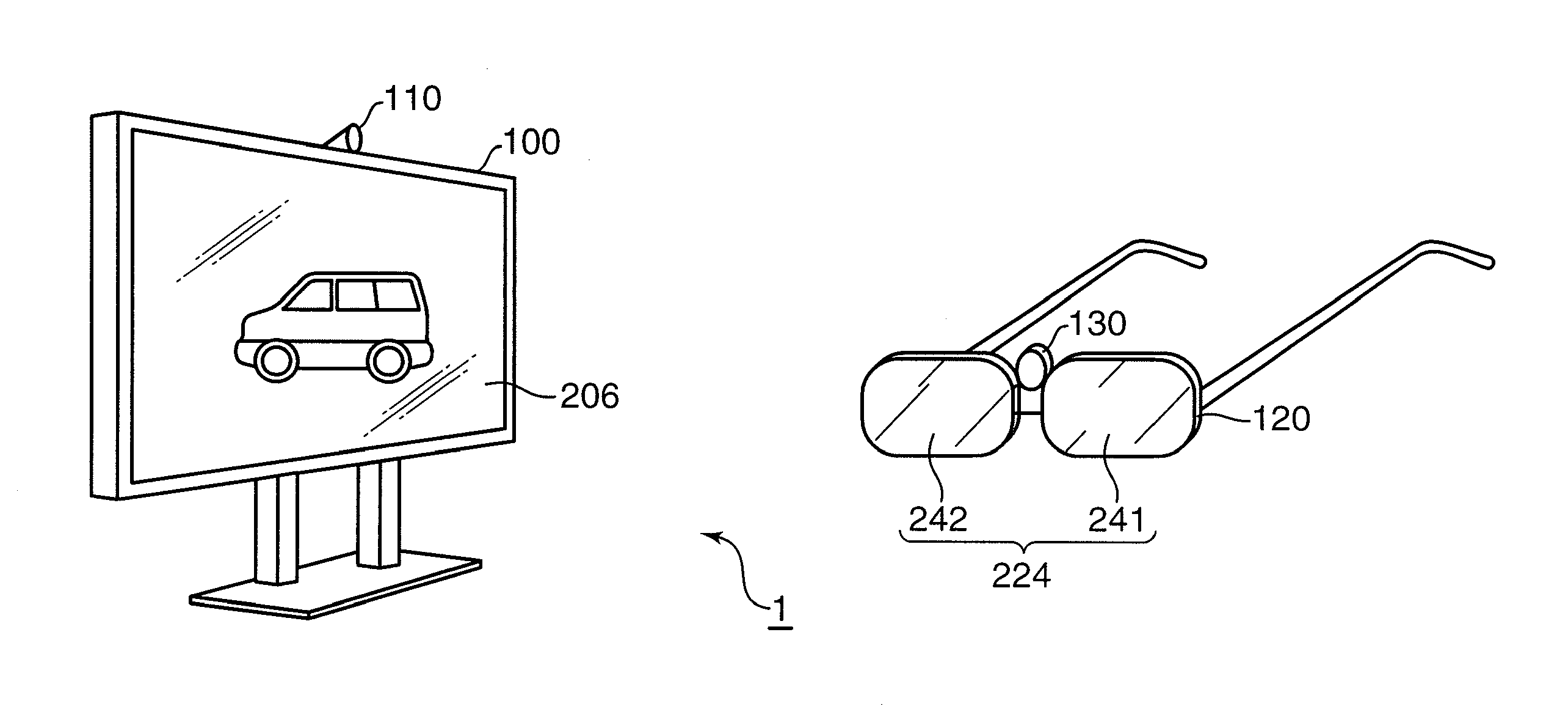 Video display apparatus, video viewing glasses, and system comprising the display apparatus and the glasses