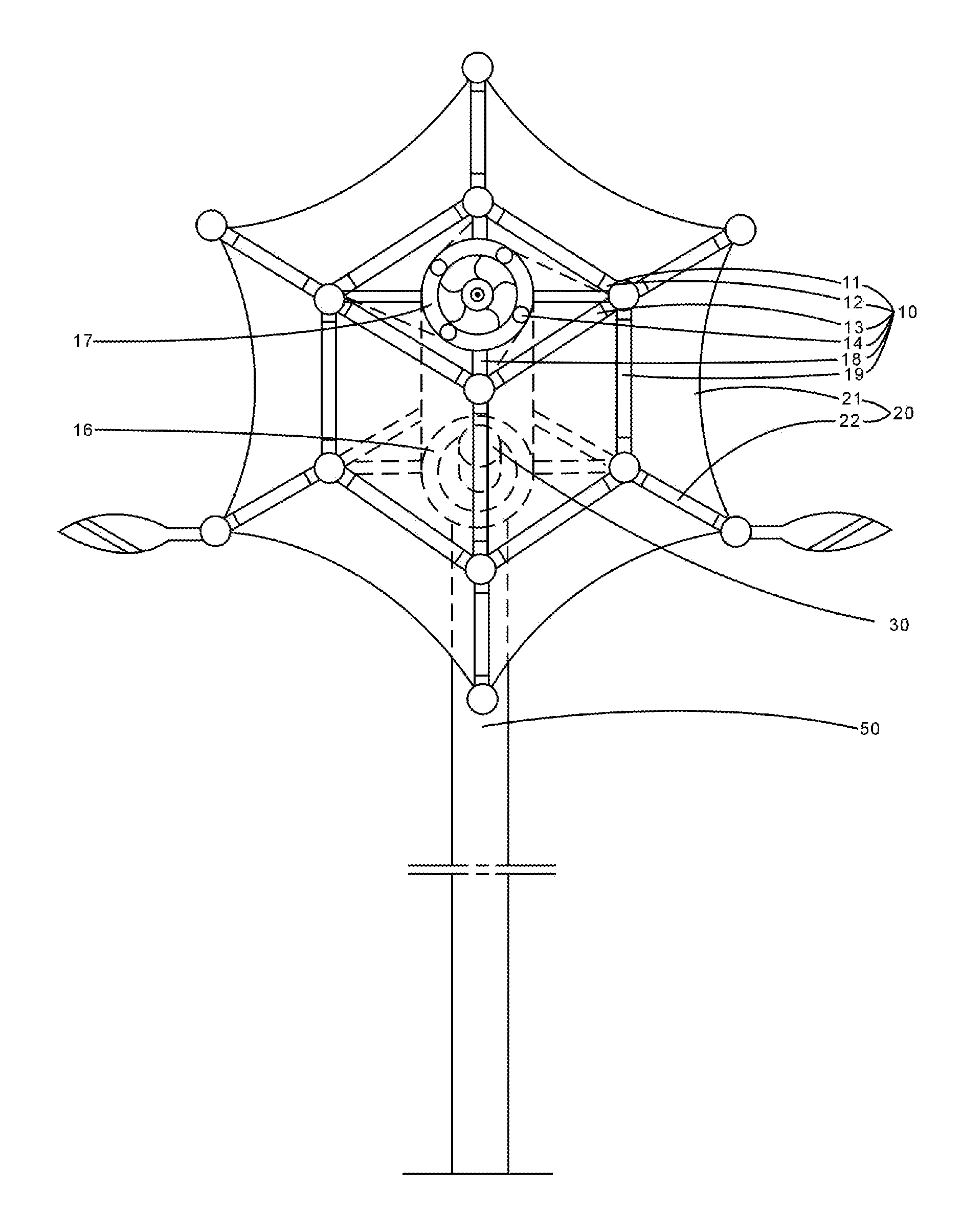 Three-dimensional wind-light congregating power generating system with spherical joints