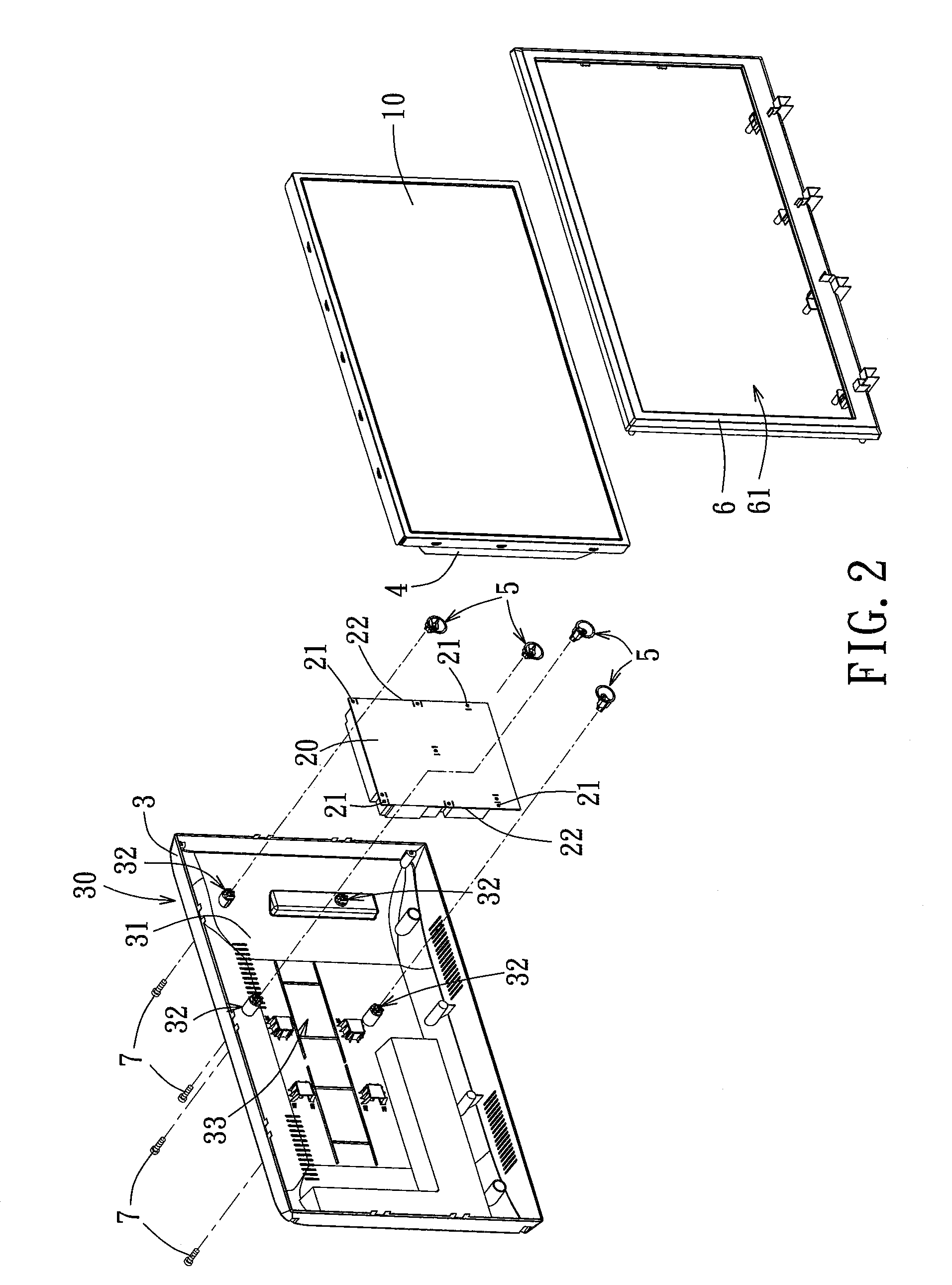 Housing, a fastening member thereof and a display device incorporating the housing