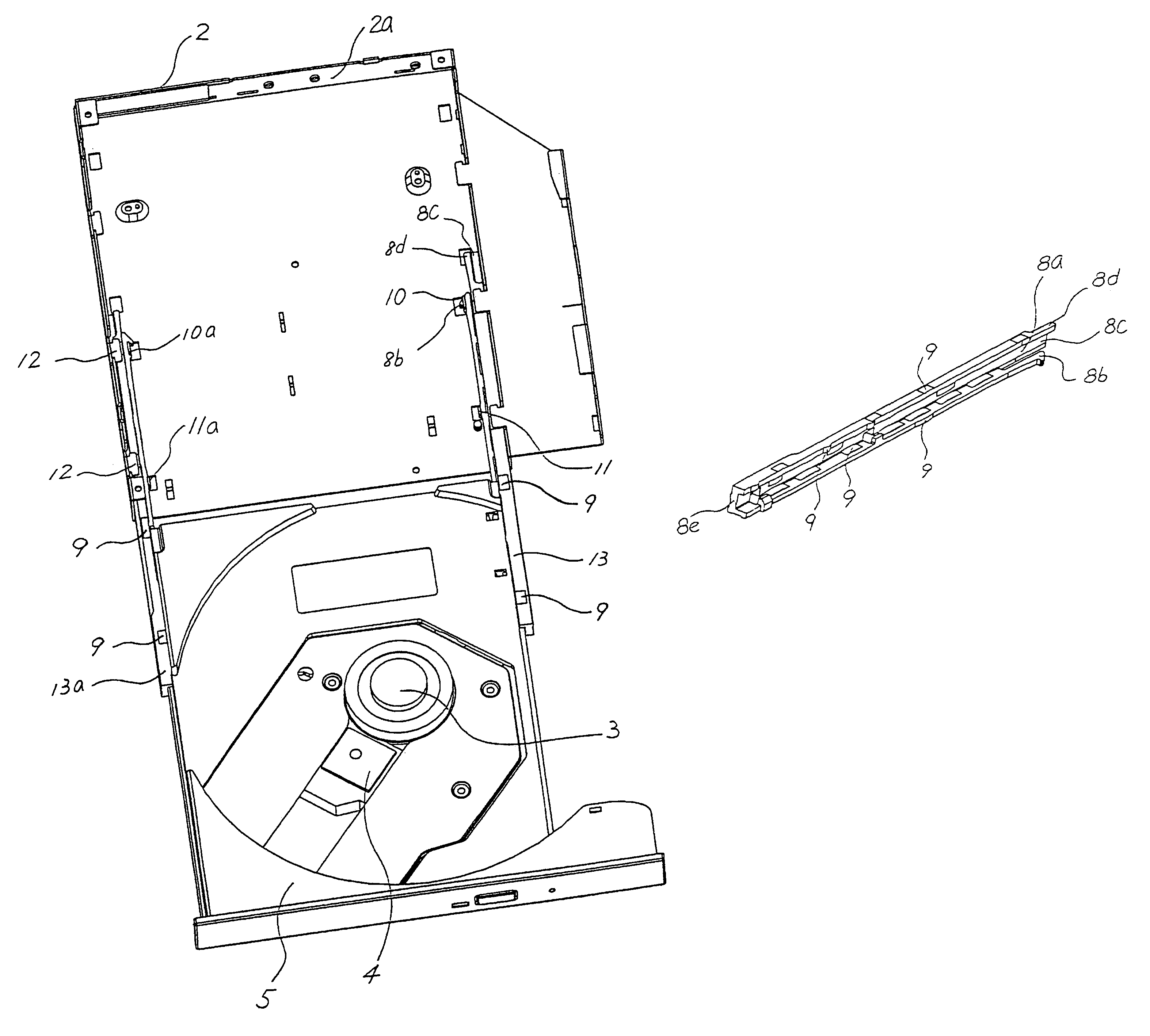 Sliding mechanism for optical compact disk drive