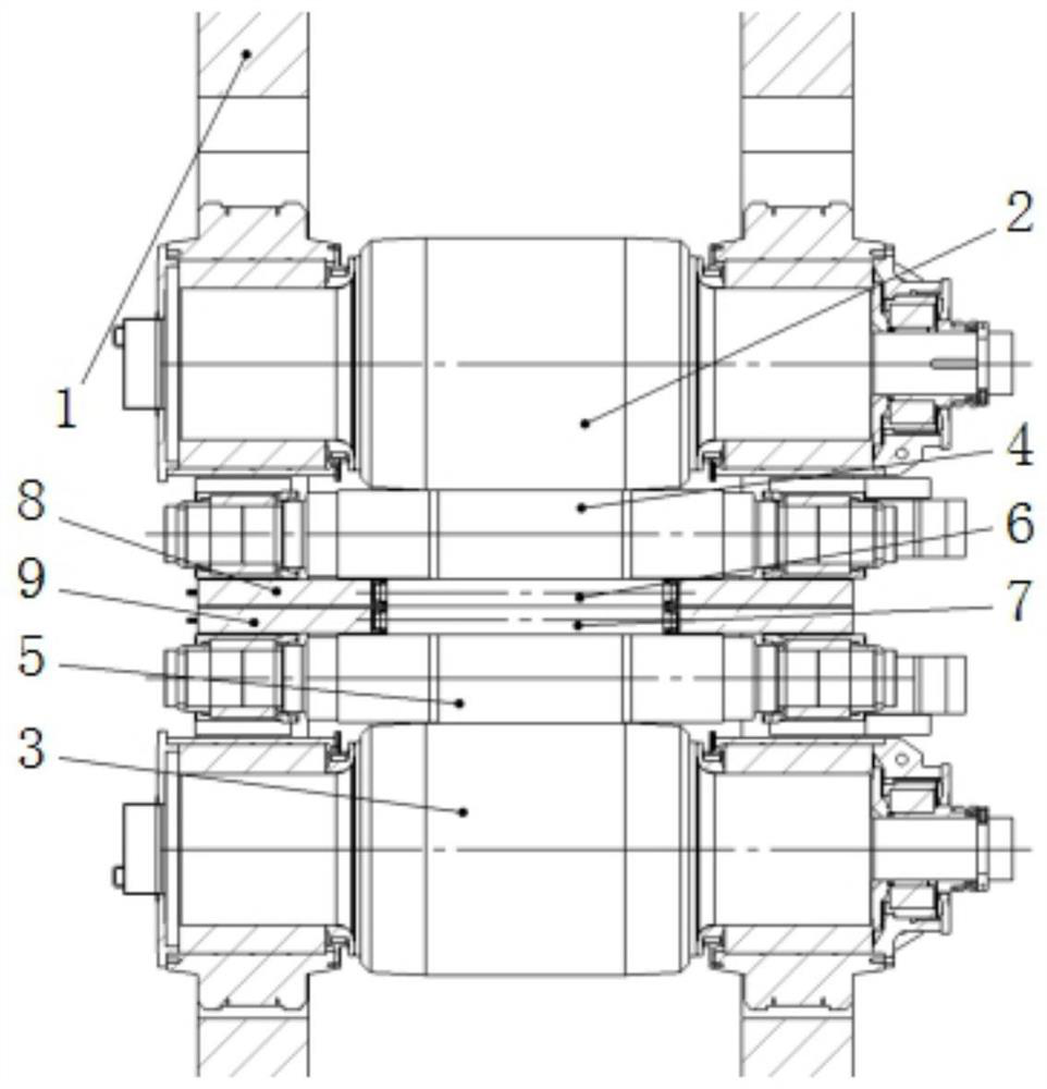 Ten-roller rolling mill with horizontal rack