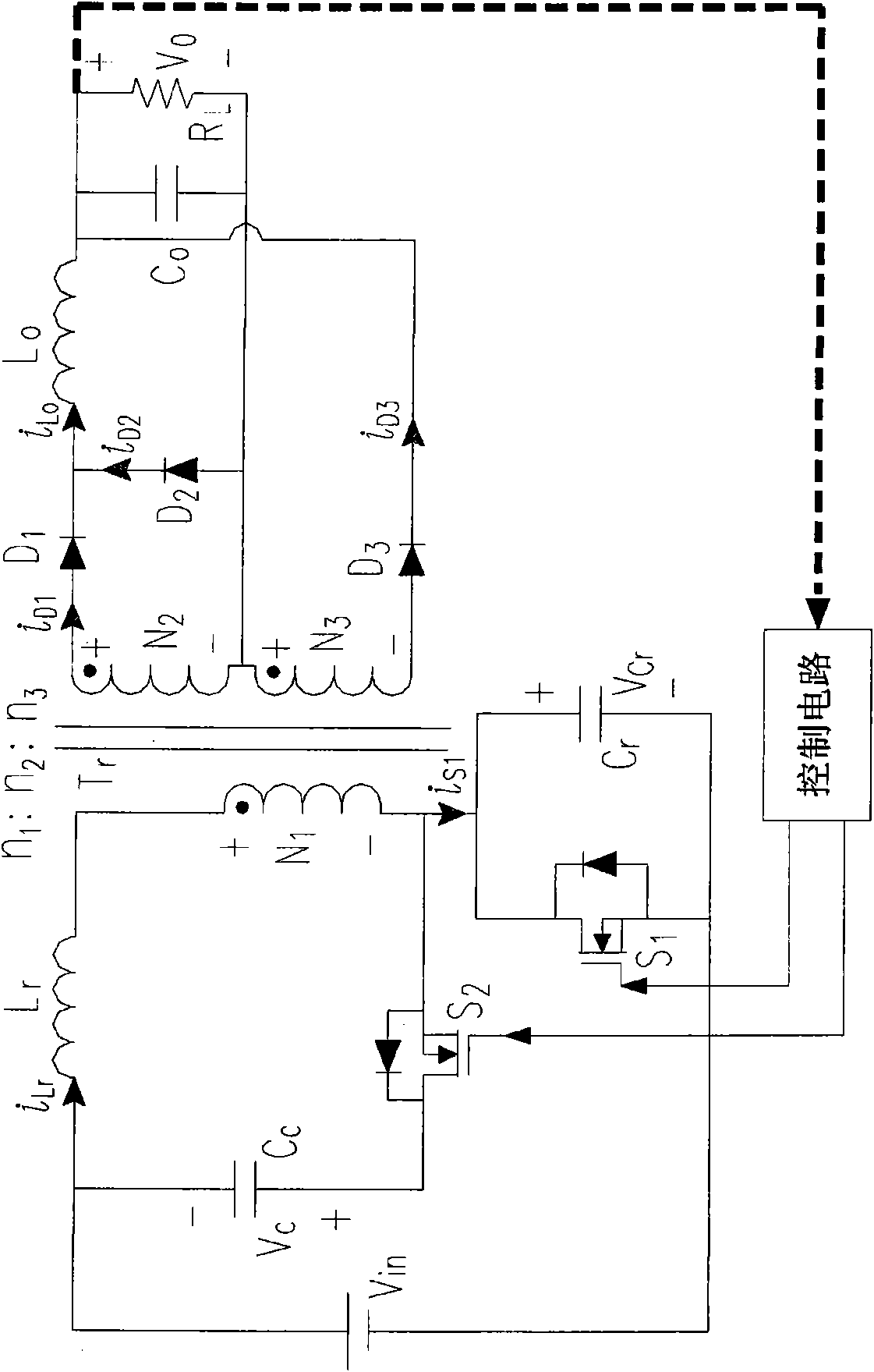 Forward-flyback converter with active clamping circuit