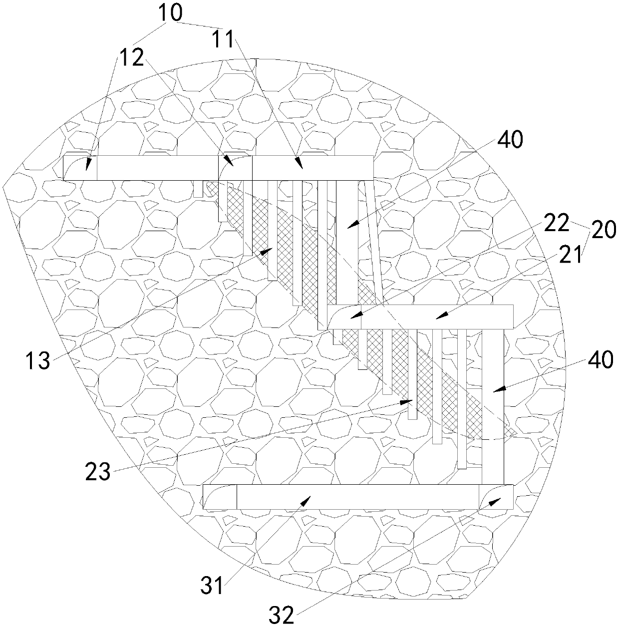 Dip-to-gentle-dip medium-thickness ore body multi-aperture combined application mining method