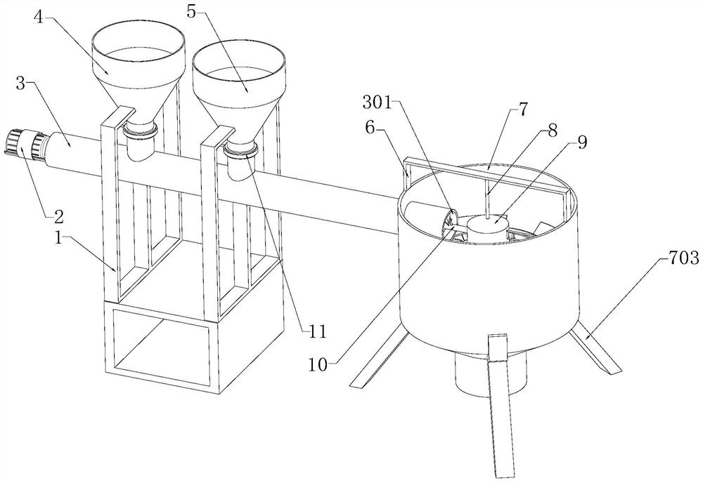 Novel stirring device for producing dry-mixed mortar and stirring method thereof