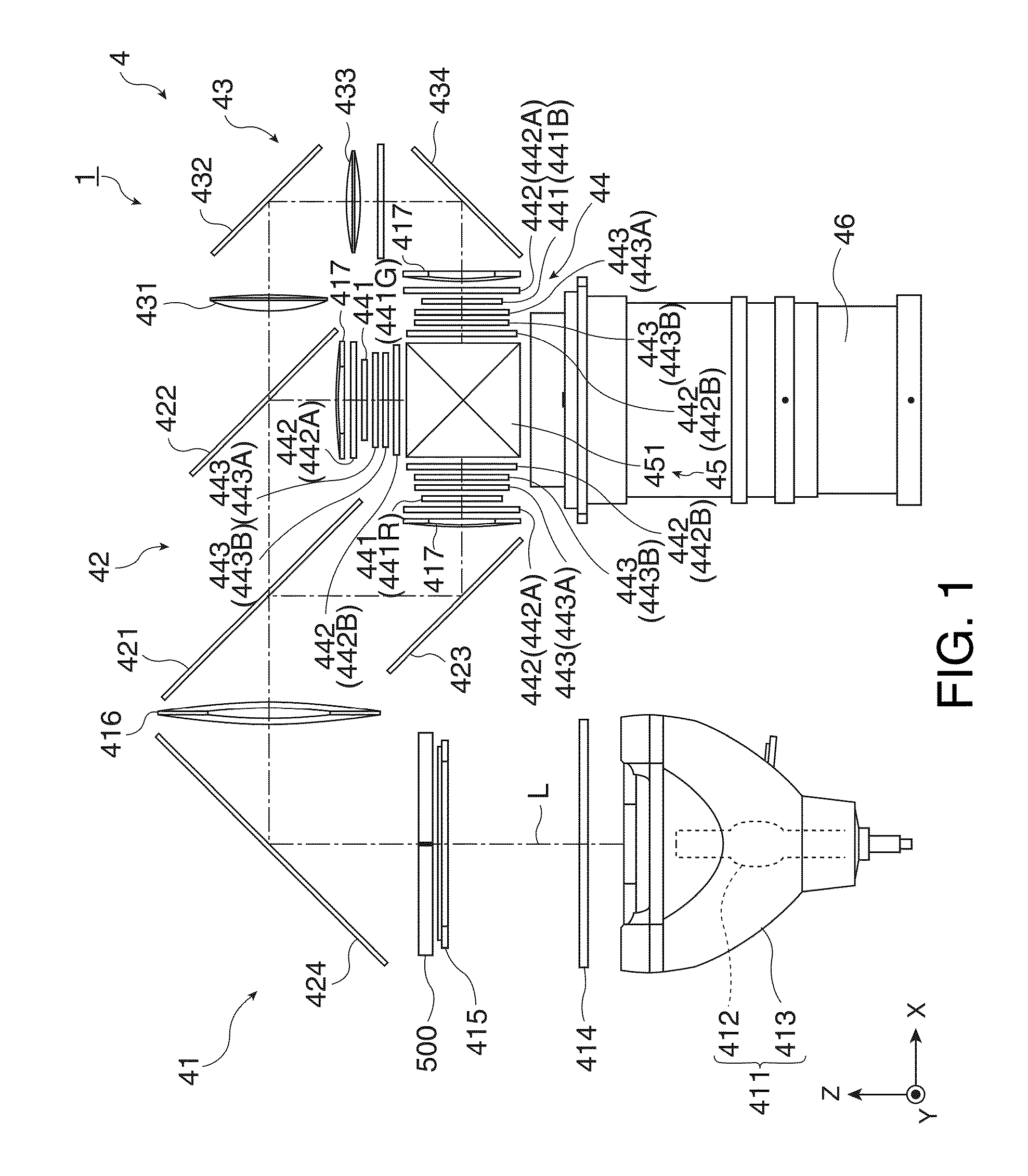 Projector having polarization conversion element array and light shielding sections provided thereon