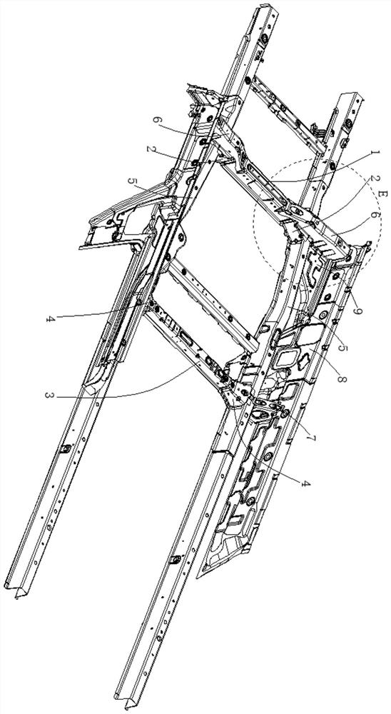 Vehicle body front bottom plate cross beam and bottom plate longitudinal beam cross-shaped structure and welding process