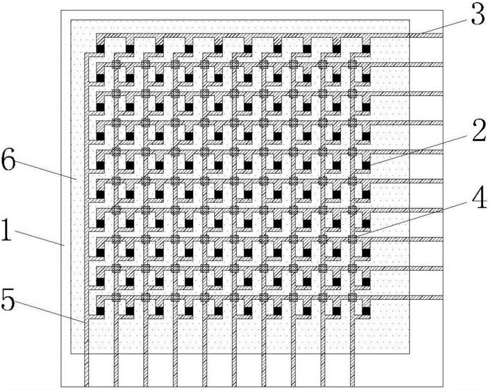 Two-dimensional planar temperature field test sensing element and manufacturing method thereof
