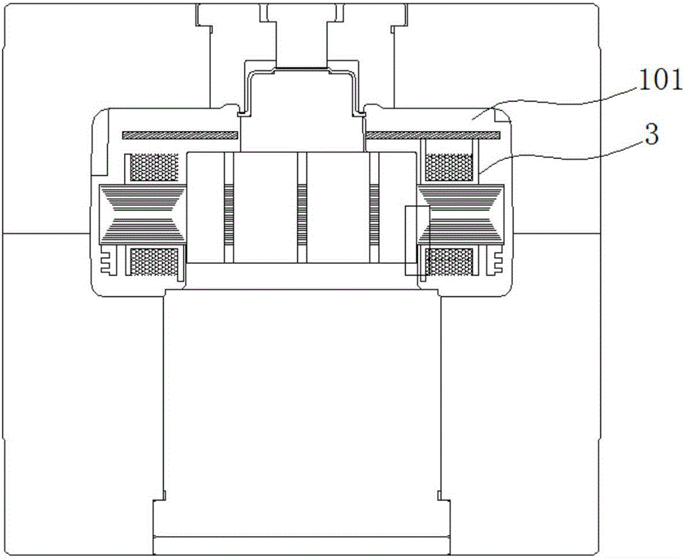 Molding method using molding device to mold resin outer casing of stator unit and motor