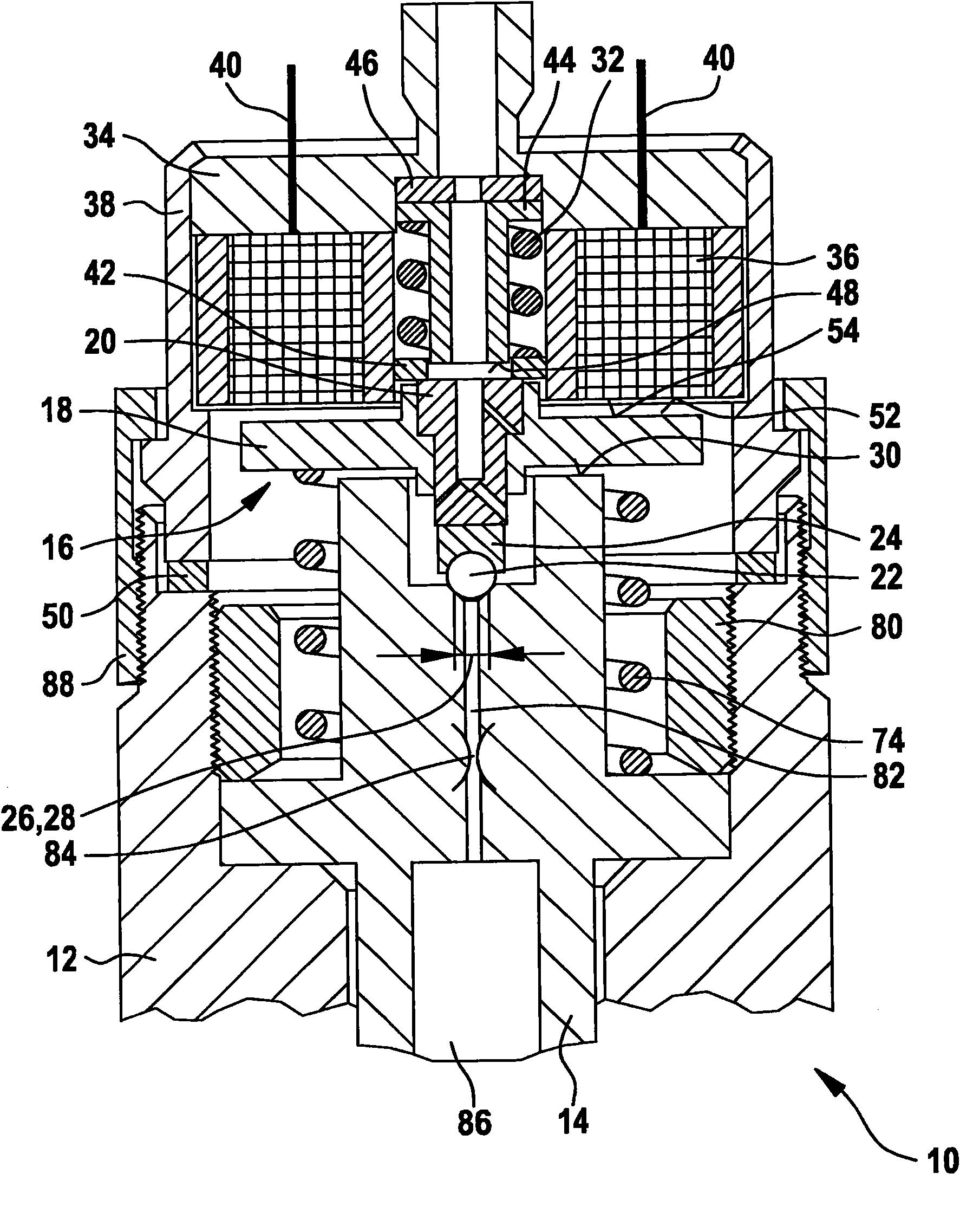 Solenoid valve with multiple-part armature without armature guide