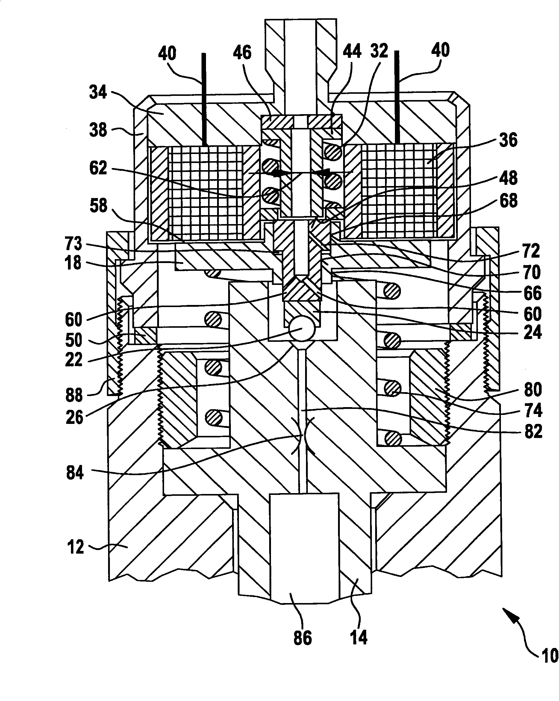 Solenoid valve with multiple-part armature without armature guide