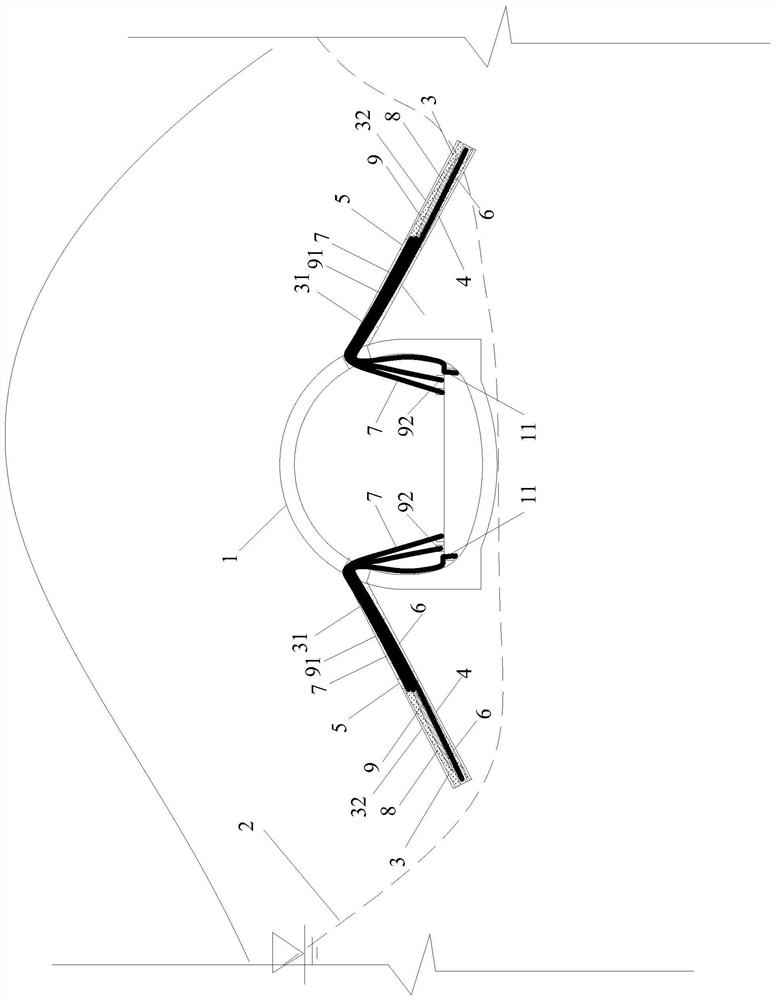 Acid-soluble drilling drainage structure of karst or faulted tunnel and side slope and construction method