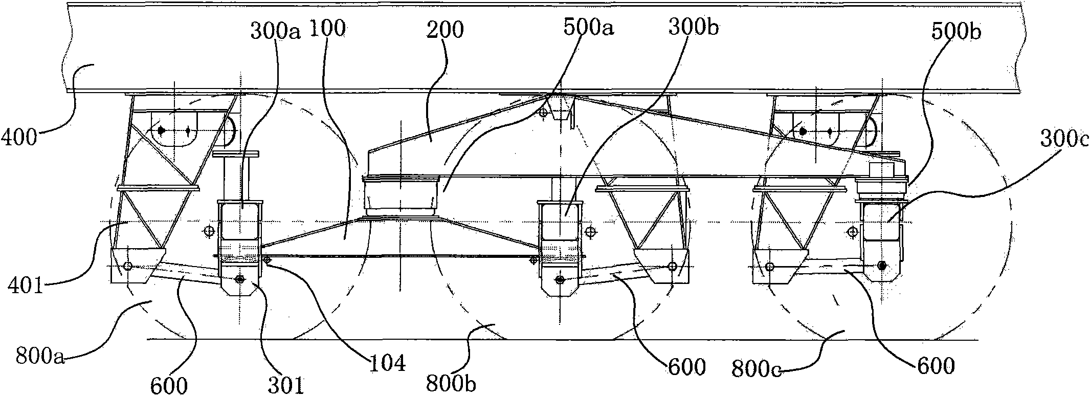 Three-axle linked suspension system