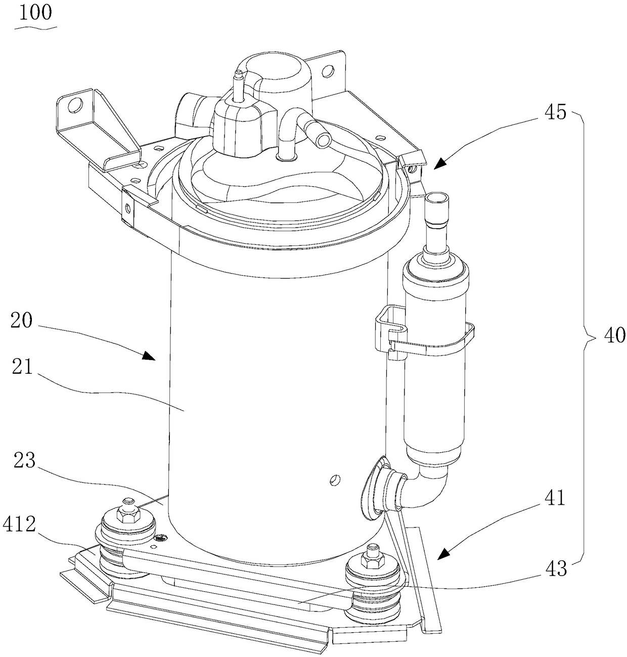 Vibration reduction device, compressor with vibration reduction device and air conditioner