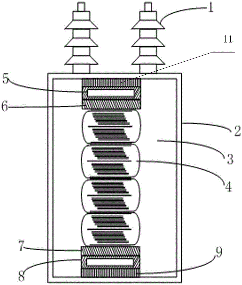 A power capacitor with a core damping device