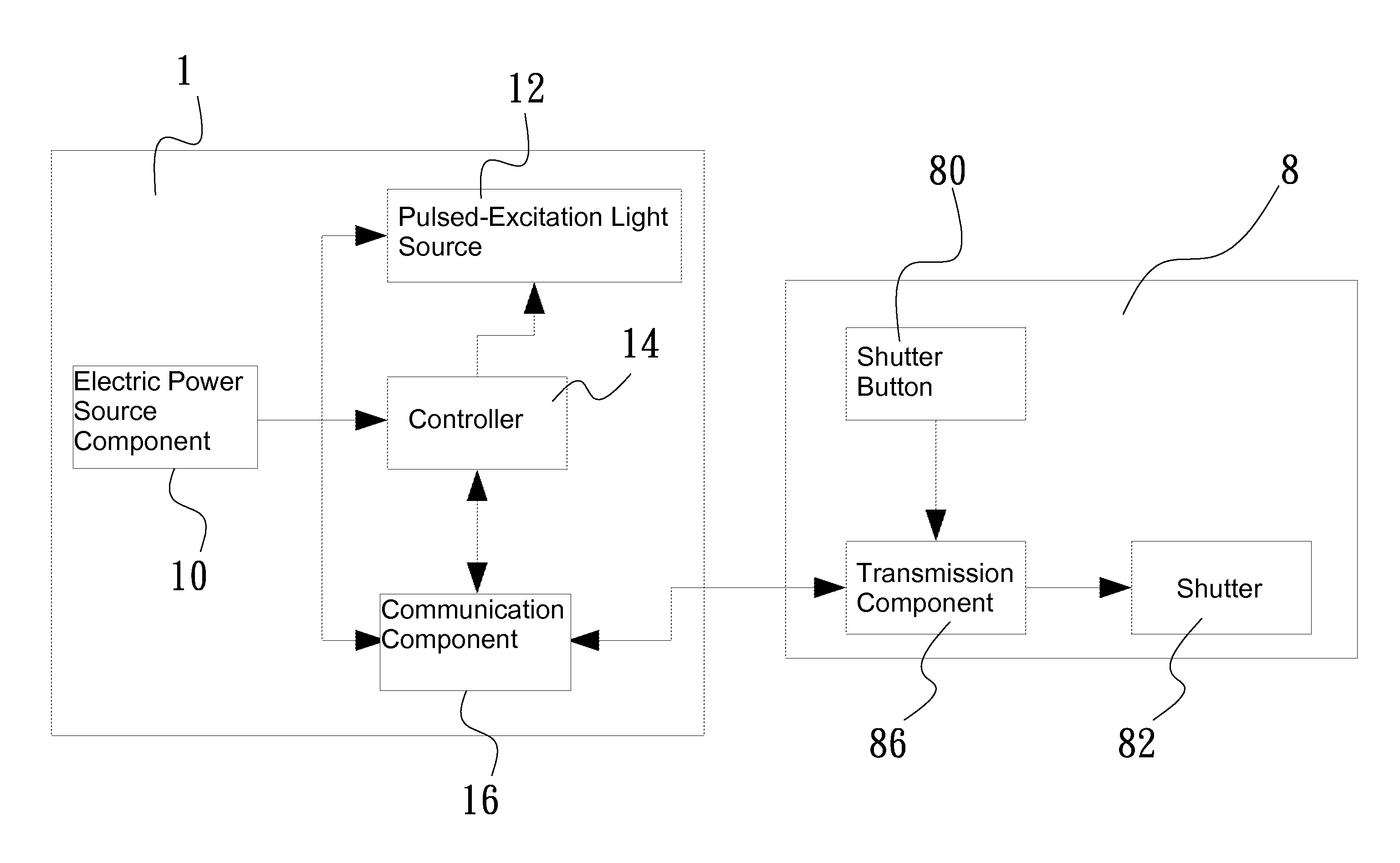 Light source device for time-delayed detection of fluorescence, and image pick-up system and method