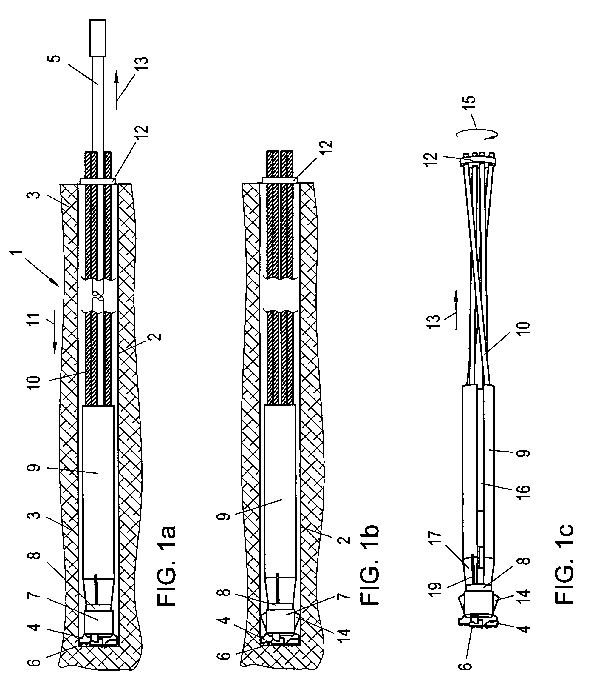 Method and device for drilling a hole in soil or rock material and for forming an anchoring