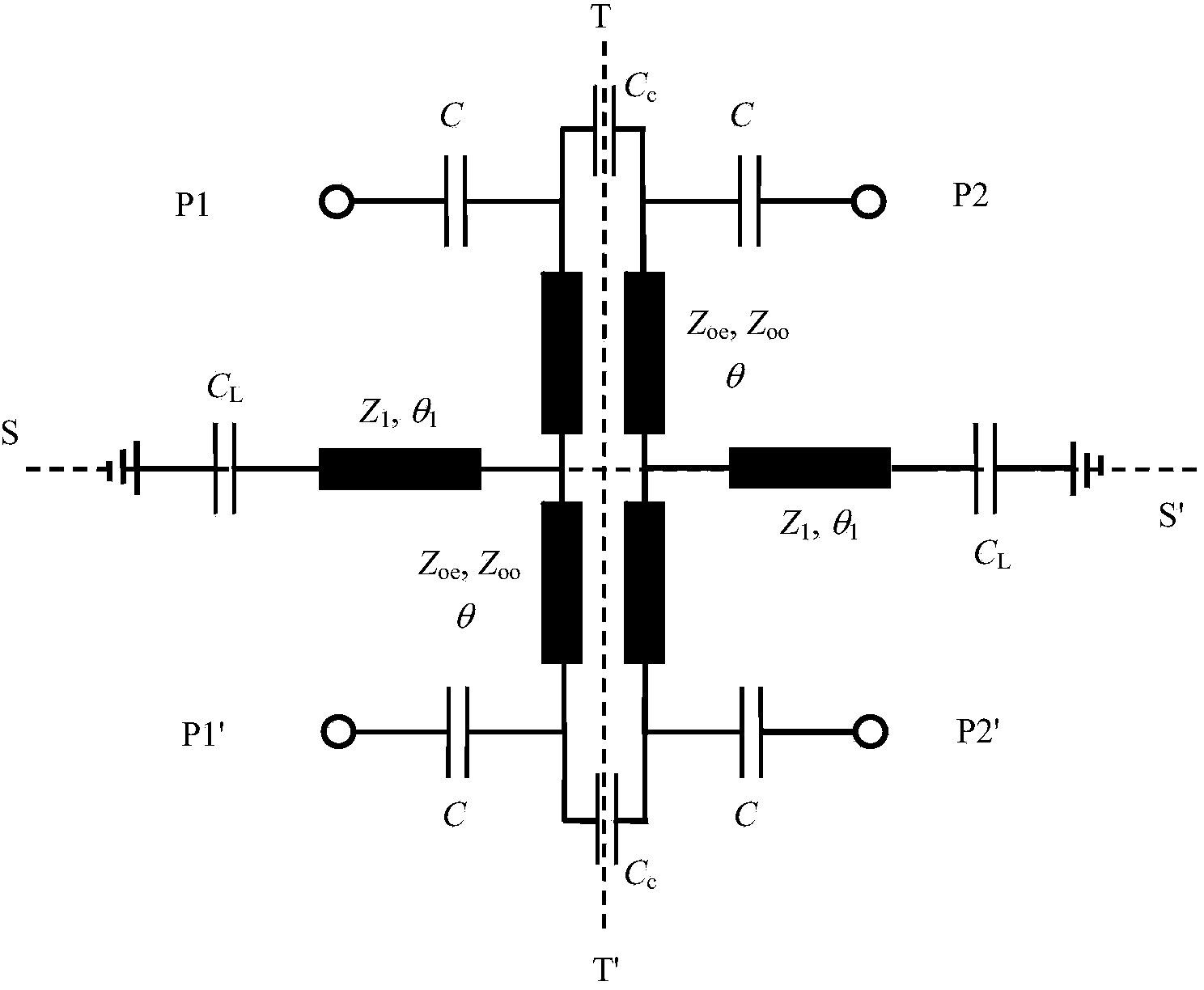 Coupled cross resonator based reconfigurable differential band-pass filter