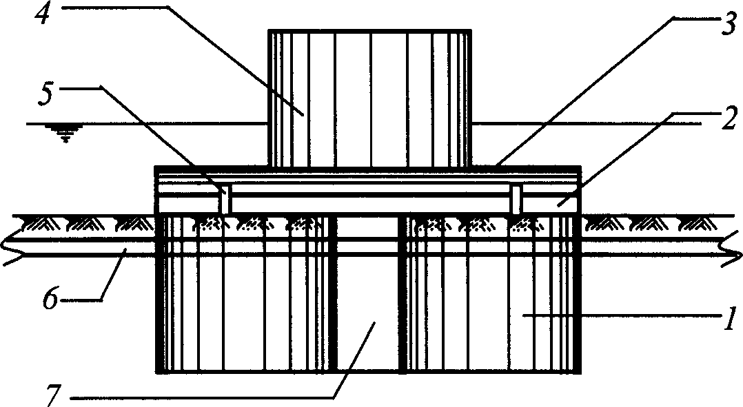 Cylindrical base sea embankment structure for tretching over and protecting suhmarine pipeline and its mounting method