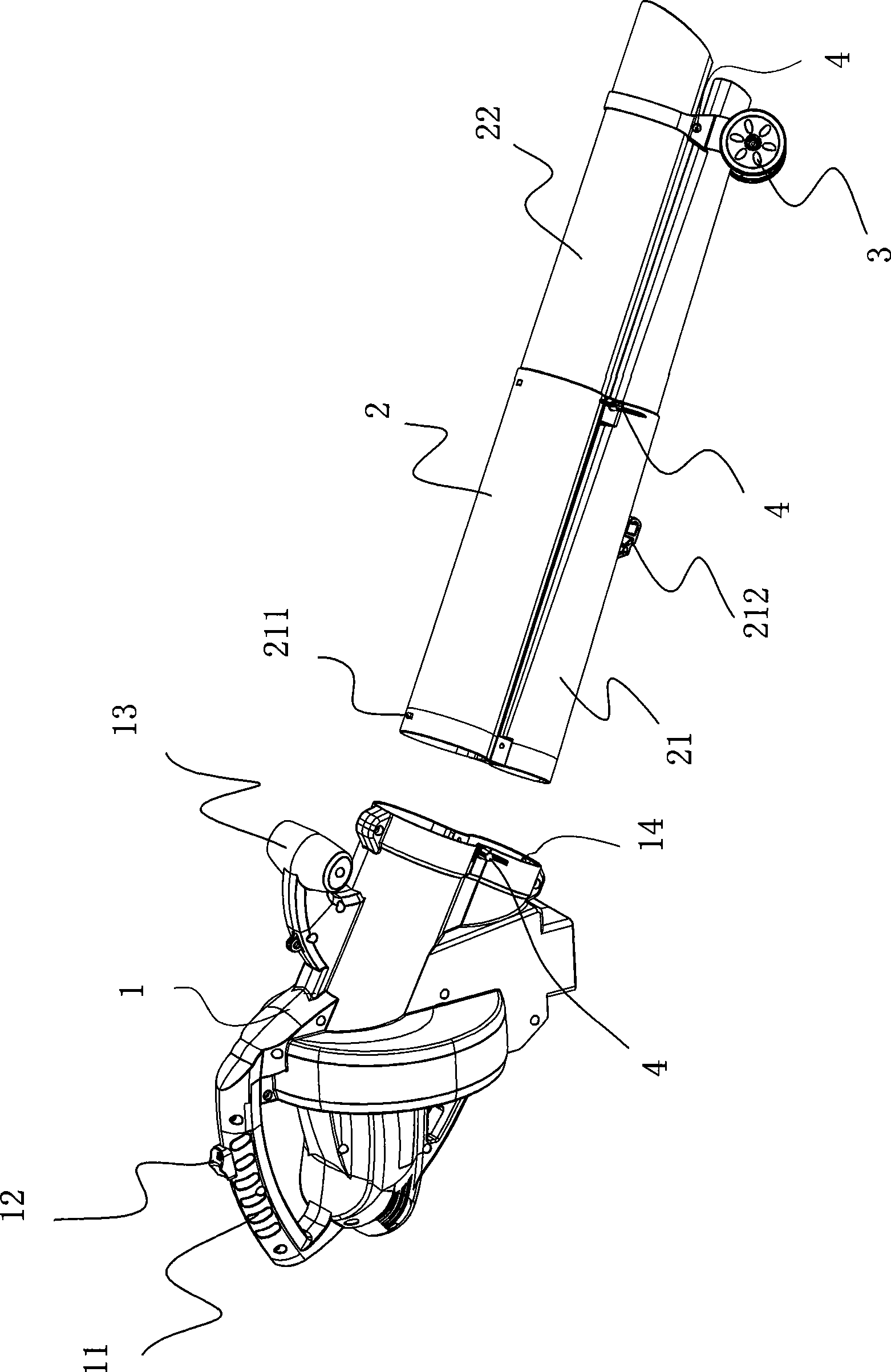 Foliage pressure-vacuum machine with sleeved wind pipe and dismountable wheel