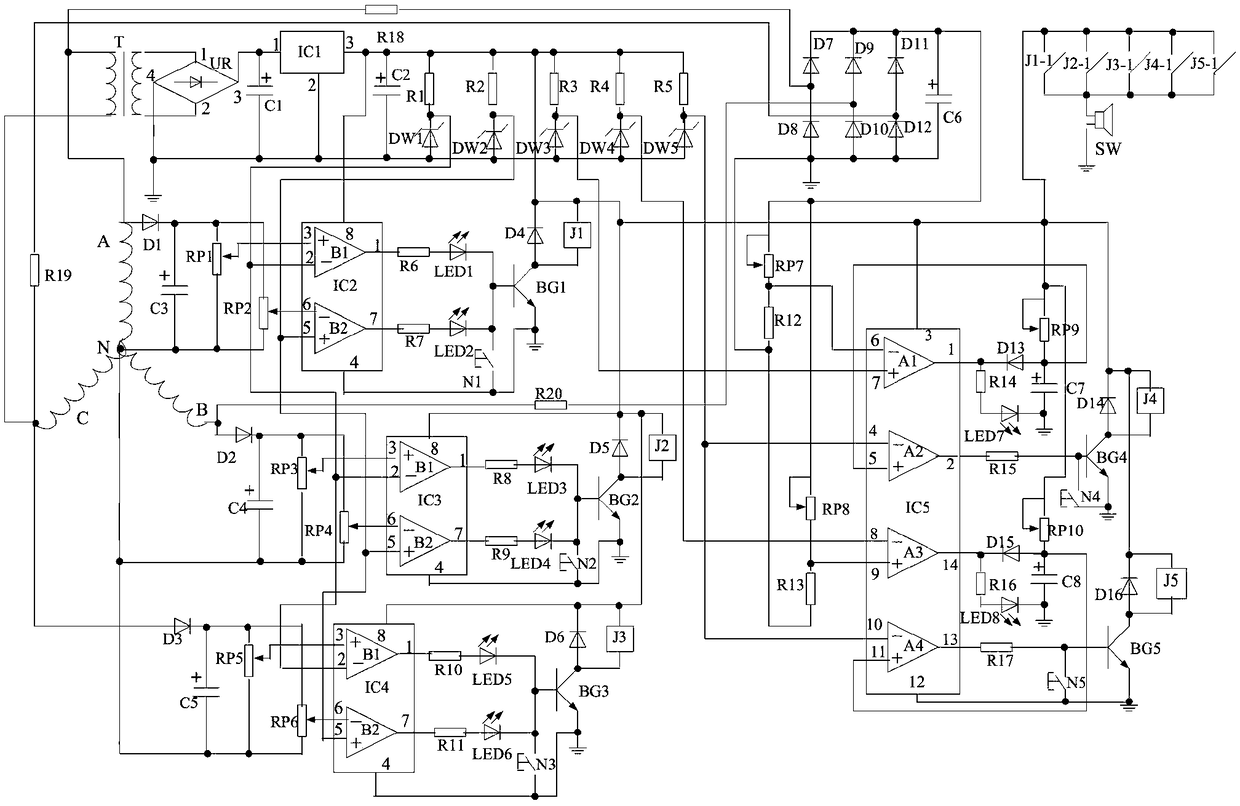 Safety protection circuit for three-phase alternating current motor