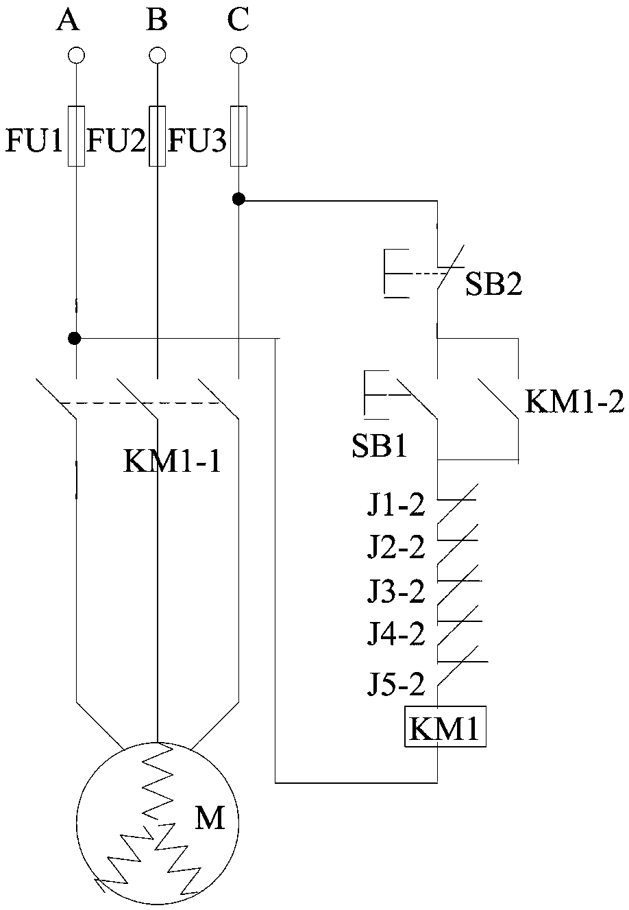 Safety protection circuit for three-phase alternating current motor