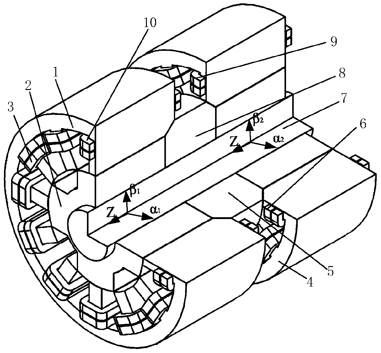 Truncated-cone-shaped solid column type bearingless switched reluctance motor